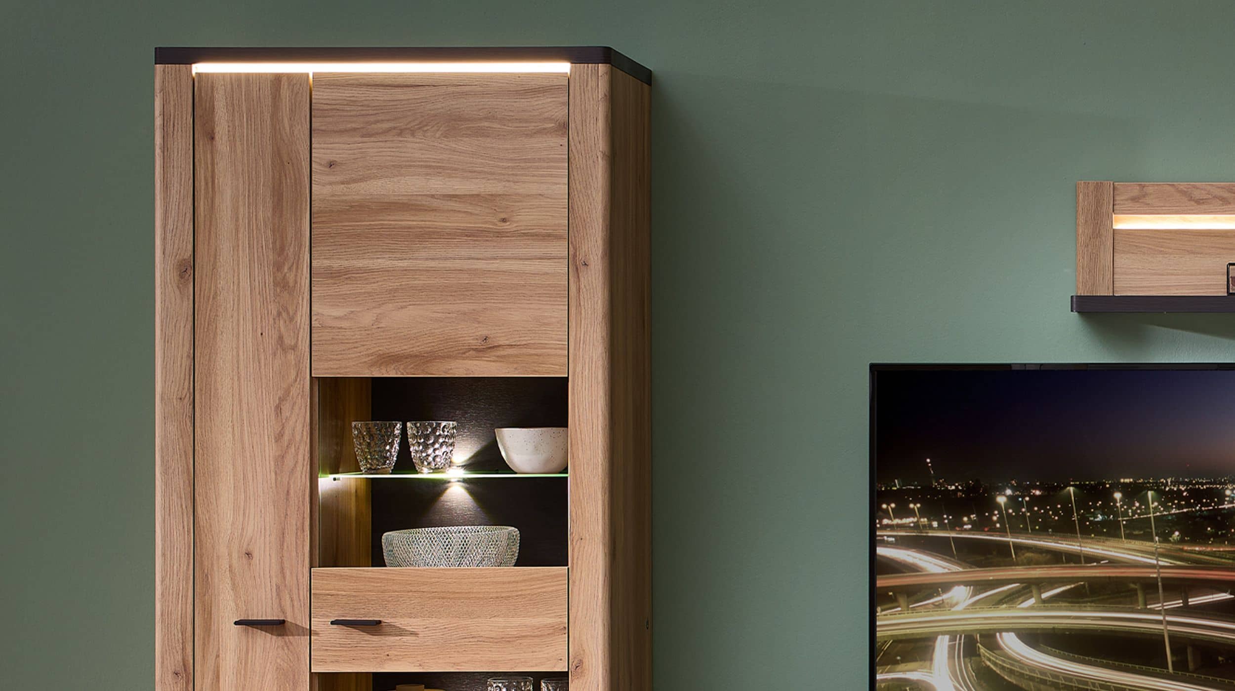 Wohnwand Mauvella Eiche 308 cm - LED-Beleuchtung- TINA