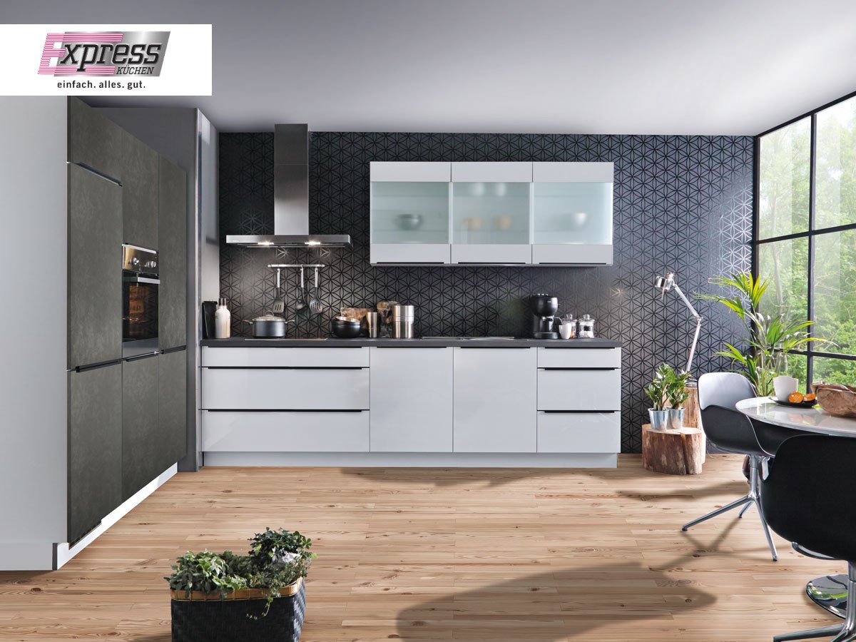 Eckküche 180 + 280 cm - inkl. Elektrogeräte - Küchenfronten matt - WIN/BASE
