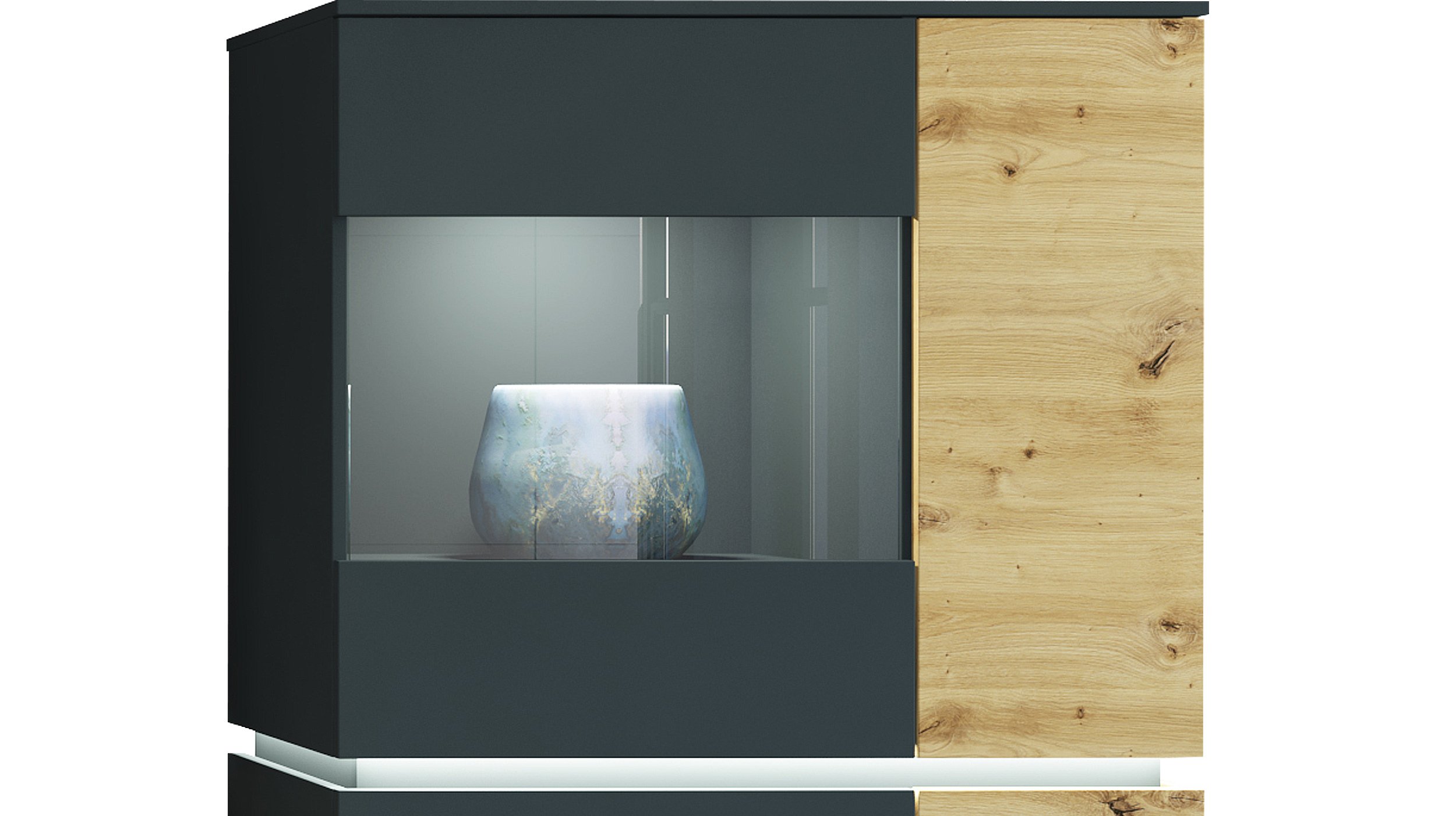 Vitrine Artisan Eiche - grau 146 cm mit Beleuchtung - LUCI