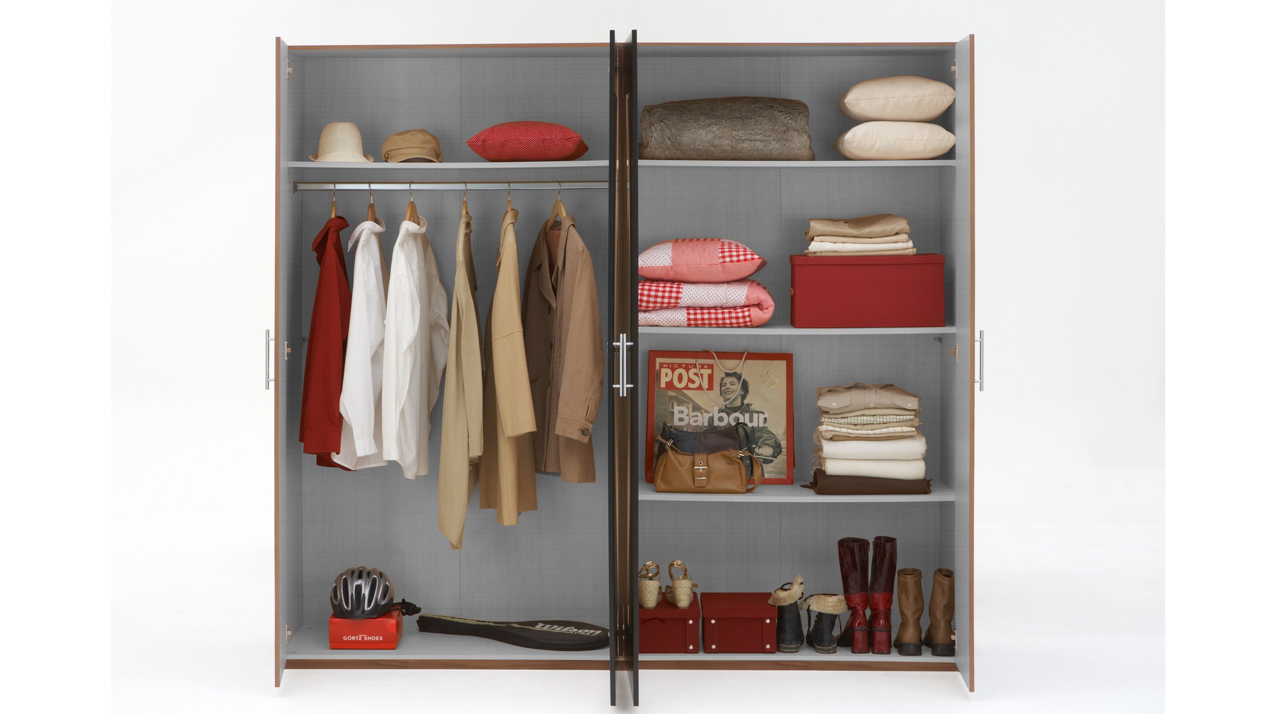 Kleiderschrank 225 cm weiß graphit mit Spiegel - NORA