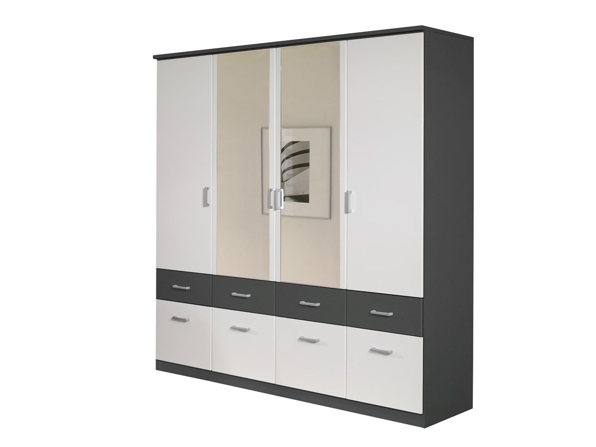 Kleiderschrank Spiegel - 181 cm - grau - weiß - rauch - BREMEN-EXTRA Kleiderschrank 181 cm weiß - grau/metallic - BREMEN-EXTRA