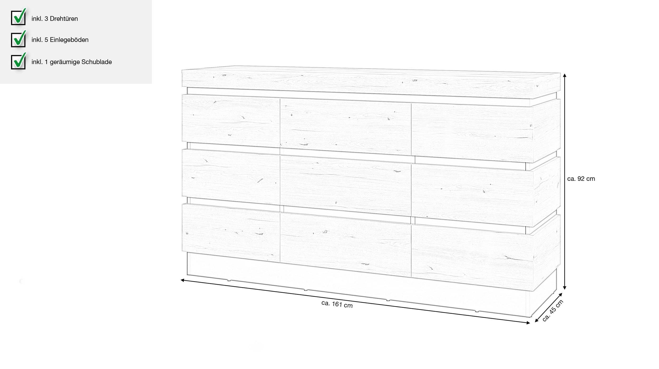 Kommode Coast Evoke Eiche - grau 161 cm - CORTE