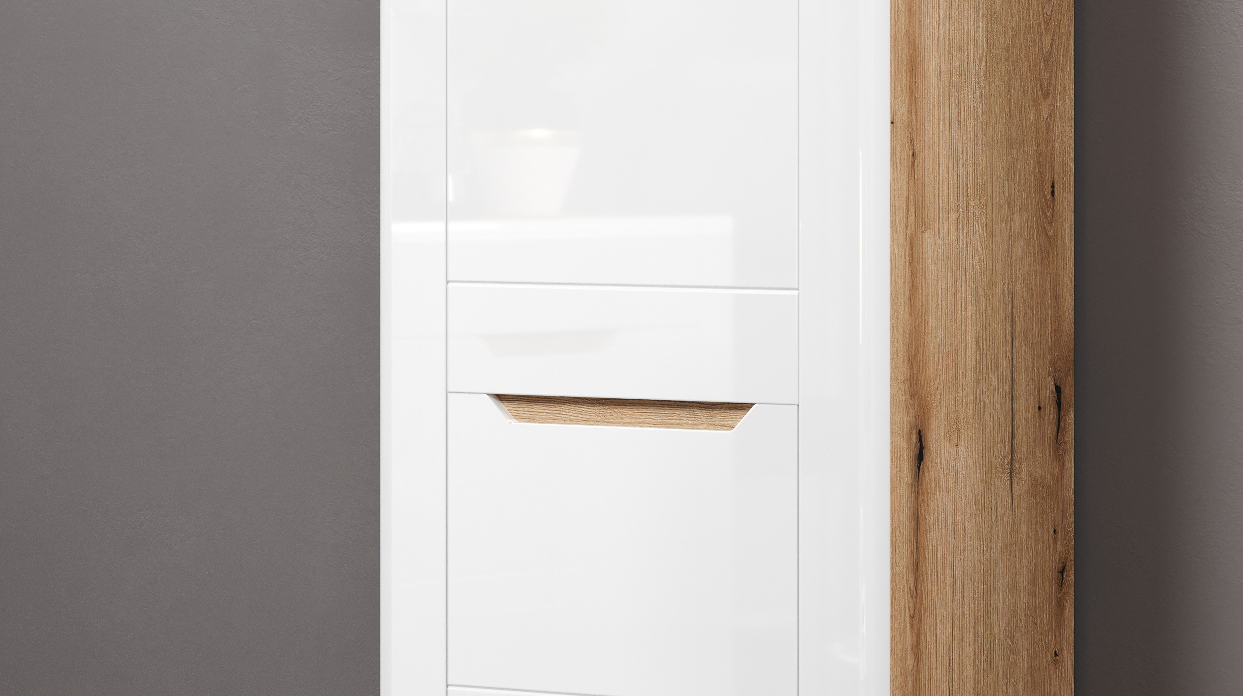 Garderobenschrank weiß hochglanz - Eiche 203 cm - JARON 