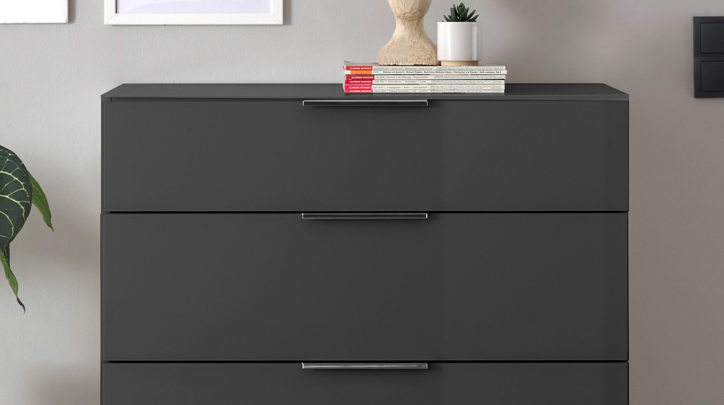 Kommode 4 Schubladen - anthrazit - Glasfront - 90 cm - SANTORIN