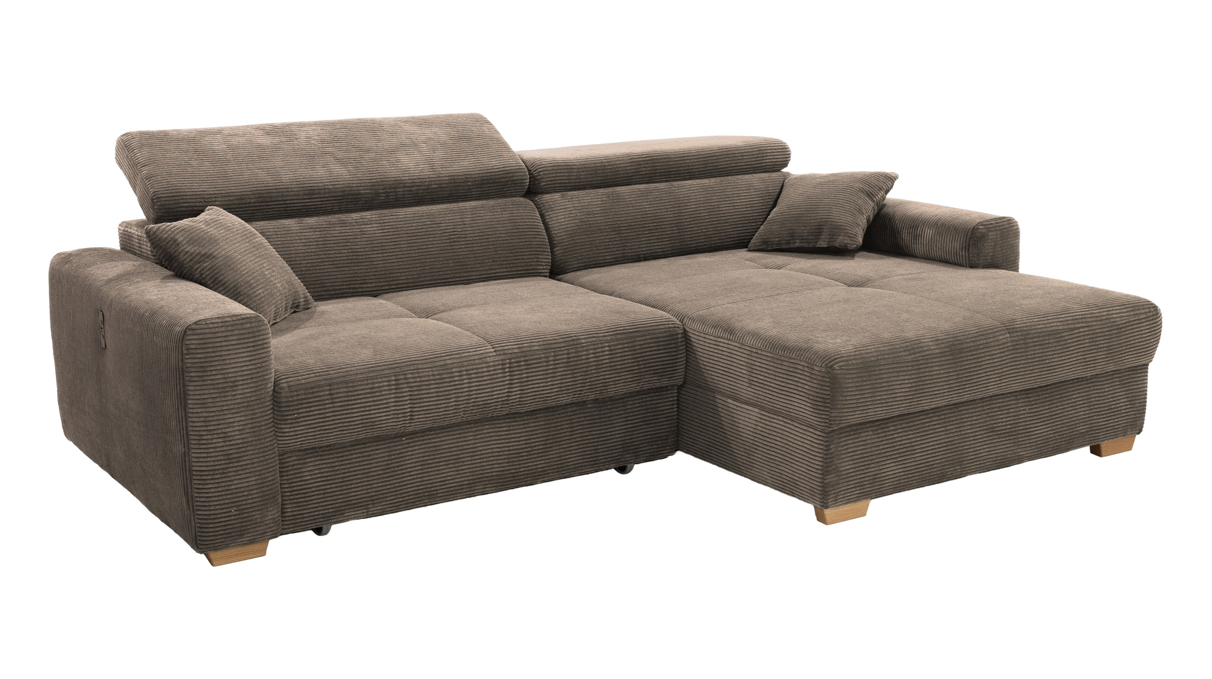 Ecksofa Cord taupe 277 x 187 cm mit Relaxfunktion - SLIDER Ecksofa Cord taupe 277 x 187 cm mit Relaxfunktion - SLIDER