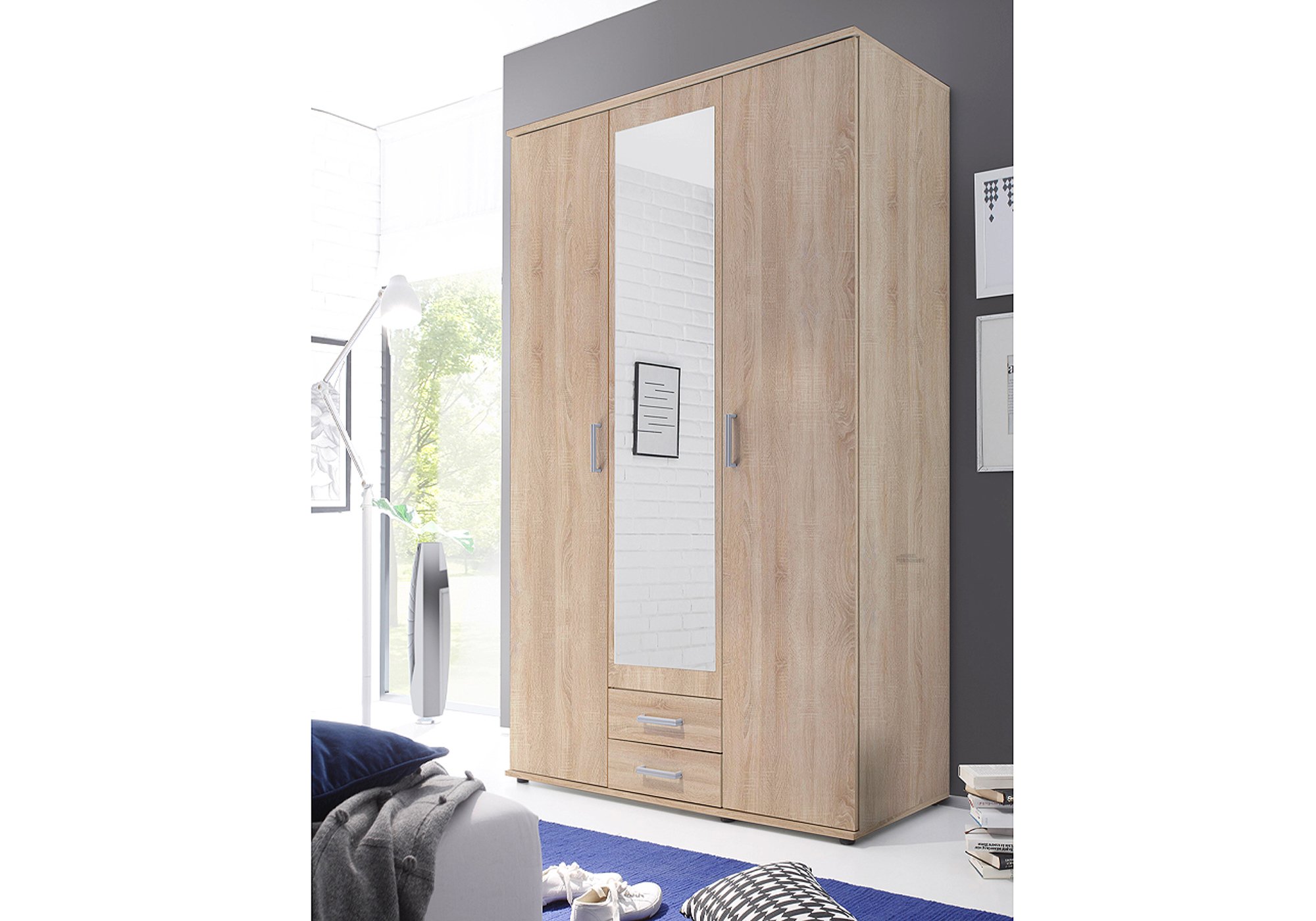 Kleiderschrank mit Spiegel - Sonoma Eiche - 120 cm - KARL