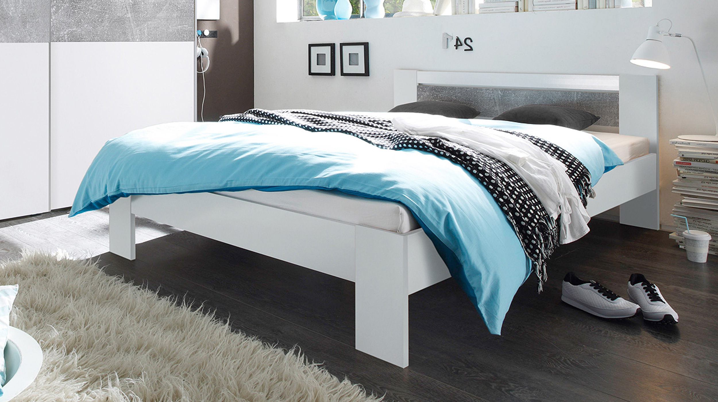 Futonbett 140 x 200 cm Einzelbett weiß - Betonoptik - VEGA 