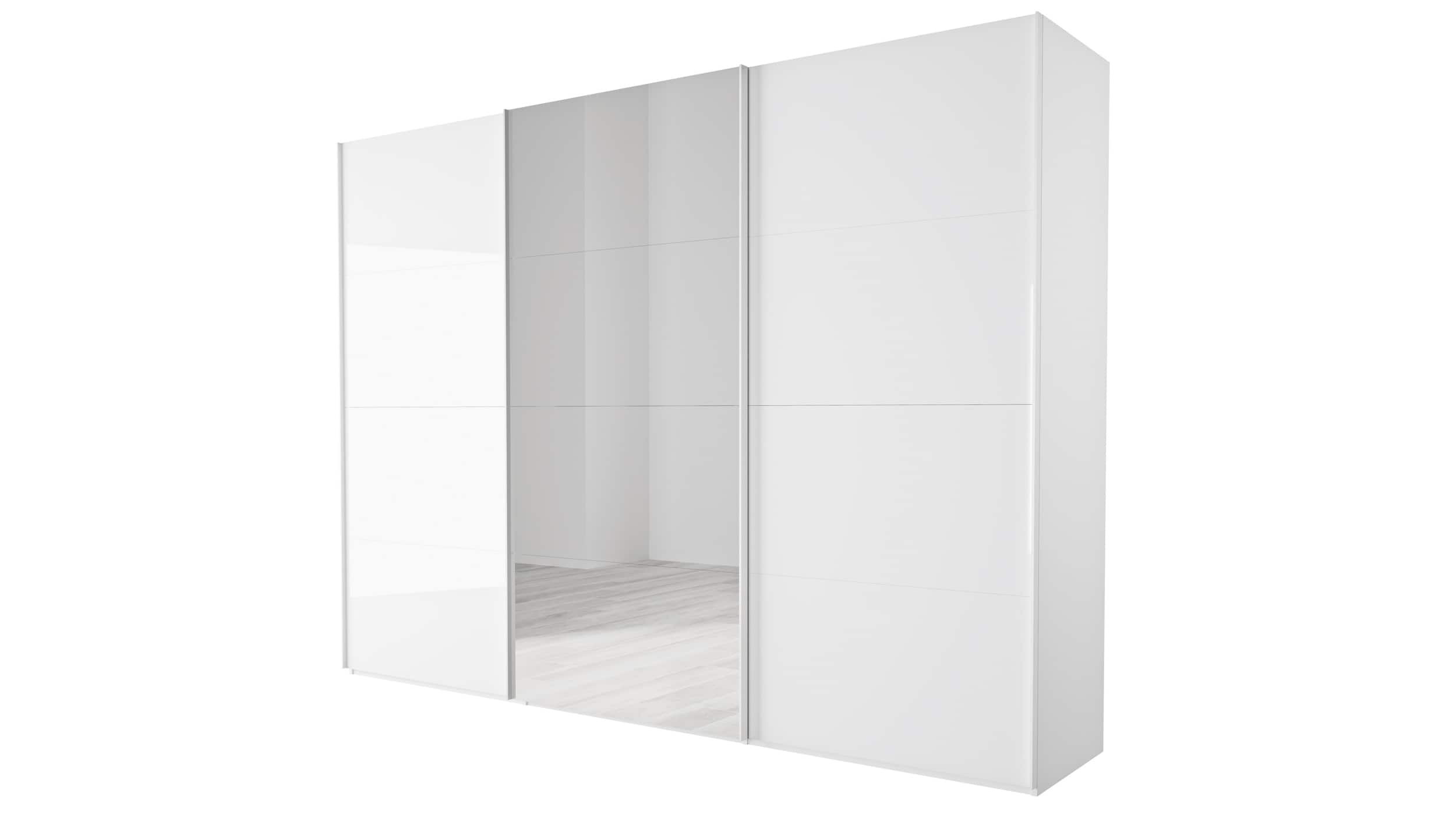 Schwebetürenschrank mit Spiegel weiß hochglanz - 301 cm - SYSTEMA
