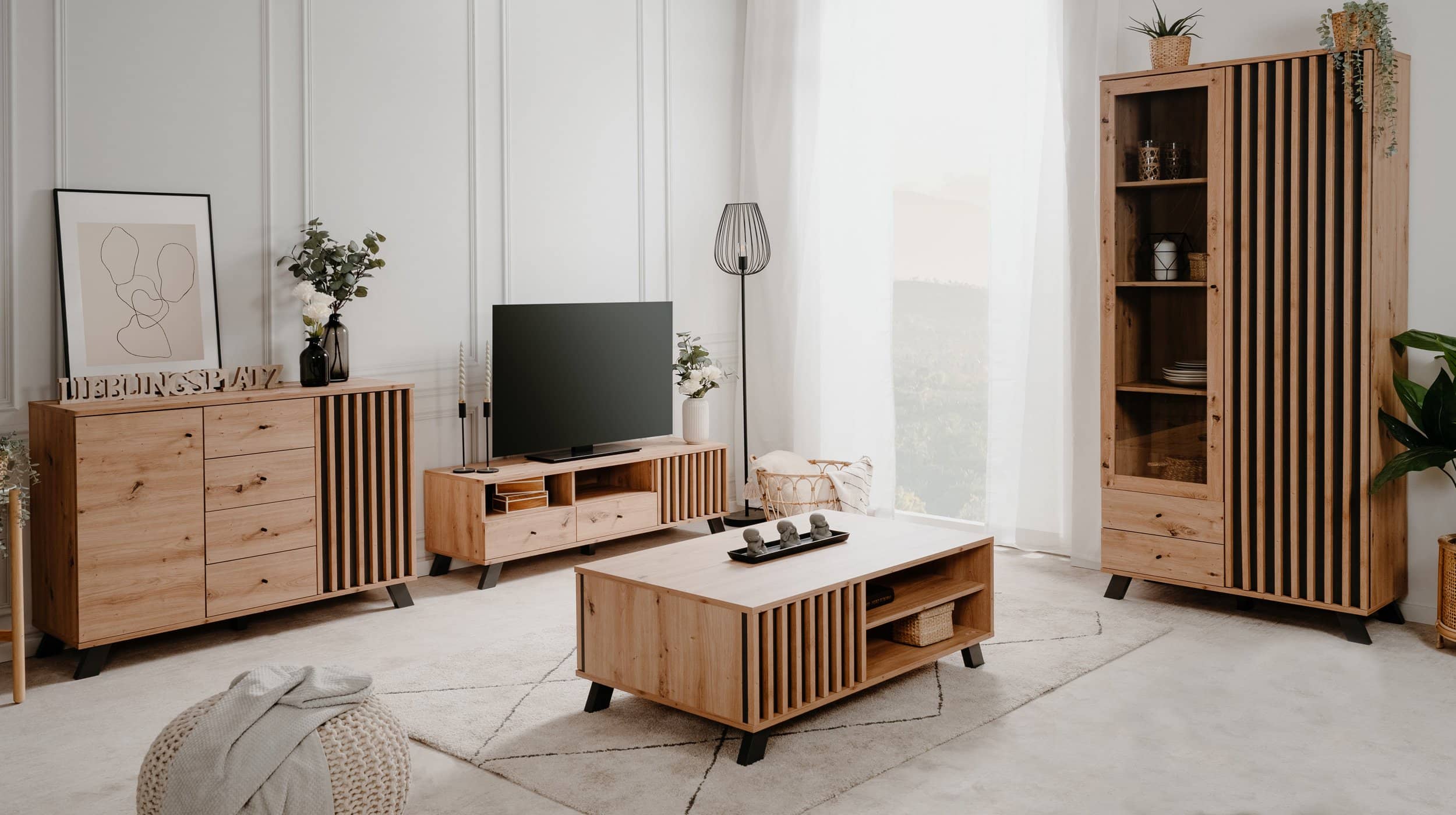 Couchtisch Artisan Eiche - anthrazit 138 x 40 cm - MEDAN 