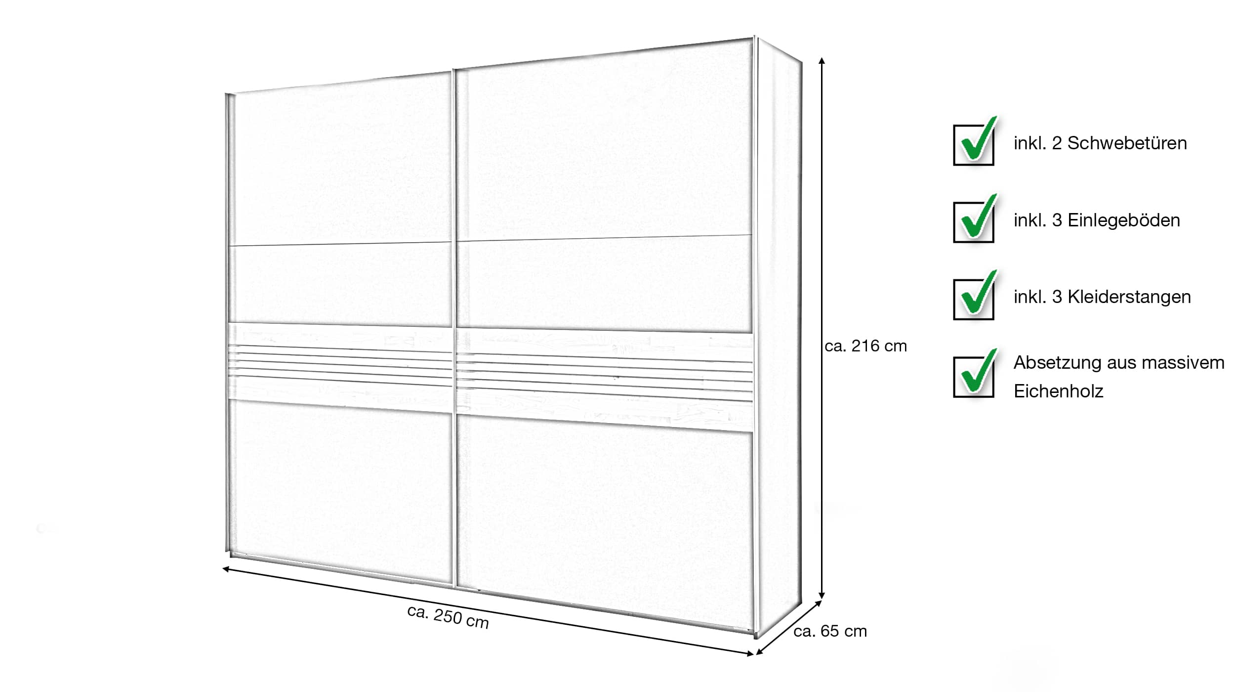 Schwebetürenschrank graphit - Eiche massiv 250 cm - TIROL
