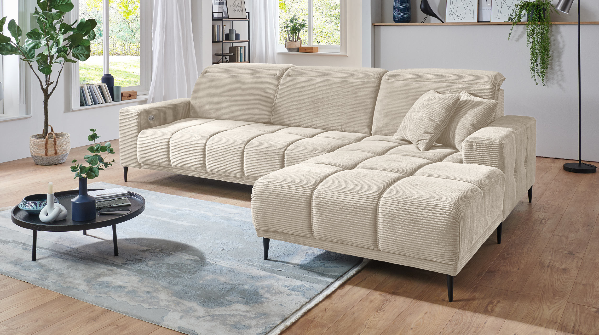 Ecksofa Cord beige 286 x 195 cm - MARISOL