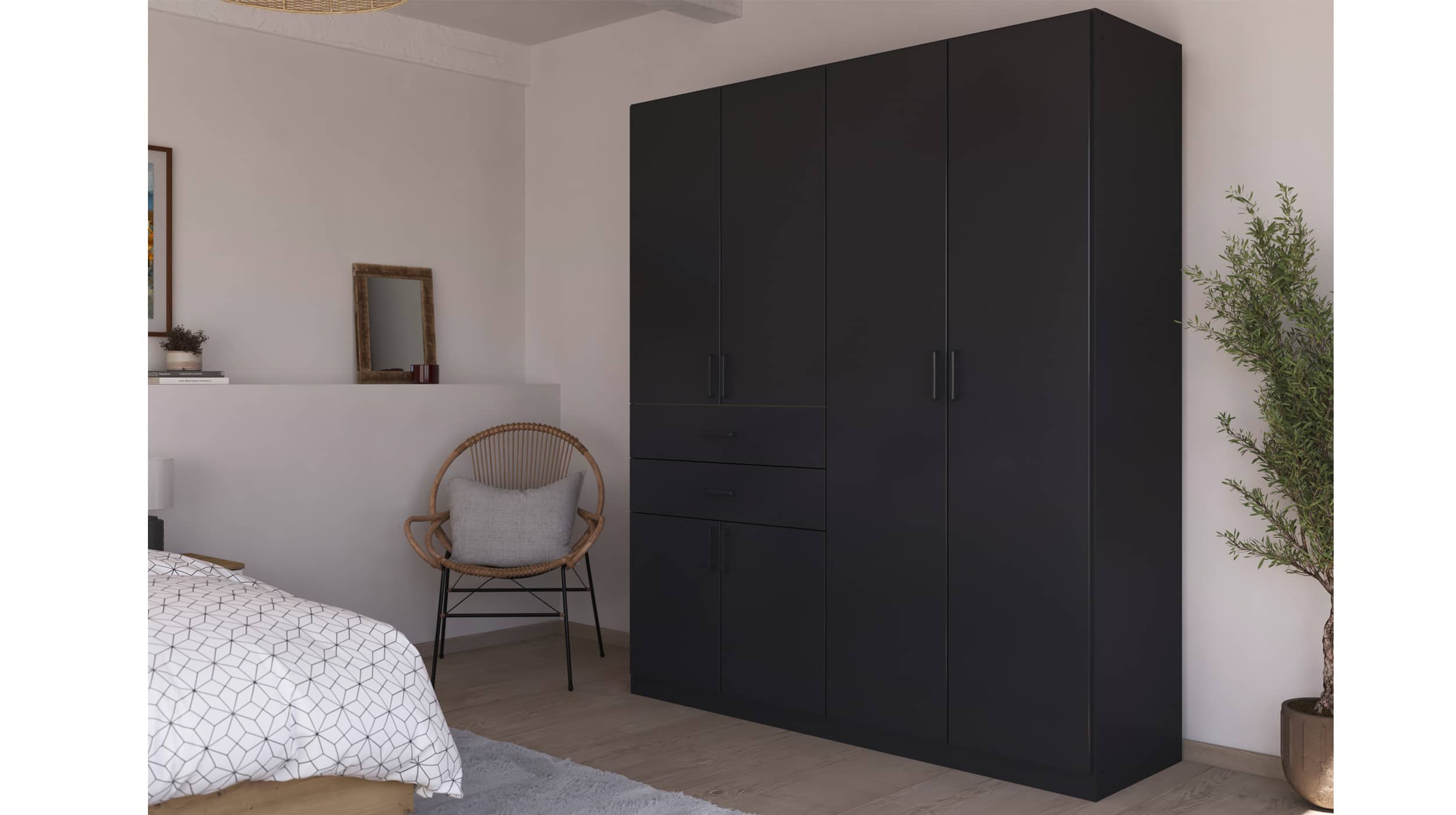 Kleiderschrank grau-metallic 181 cm 6-türig - MAIKA 