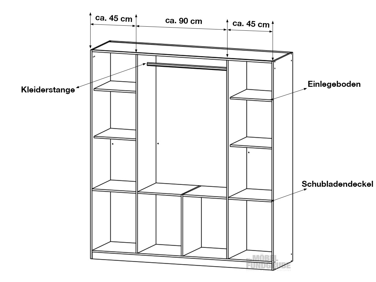 Kleiderschrank 181 cm weiß - grau/metallic - BREMEN-EXTRA