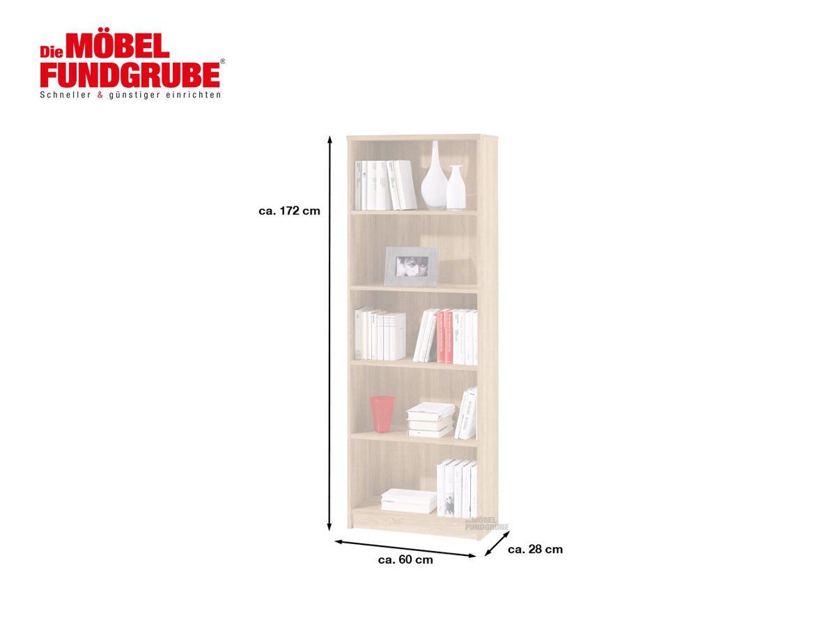 Bücherregal Standregal Sonoma Eiche 60 x 172 cm - 4 Einlegeböden - LILLY