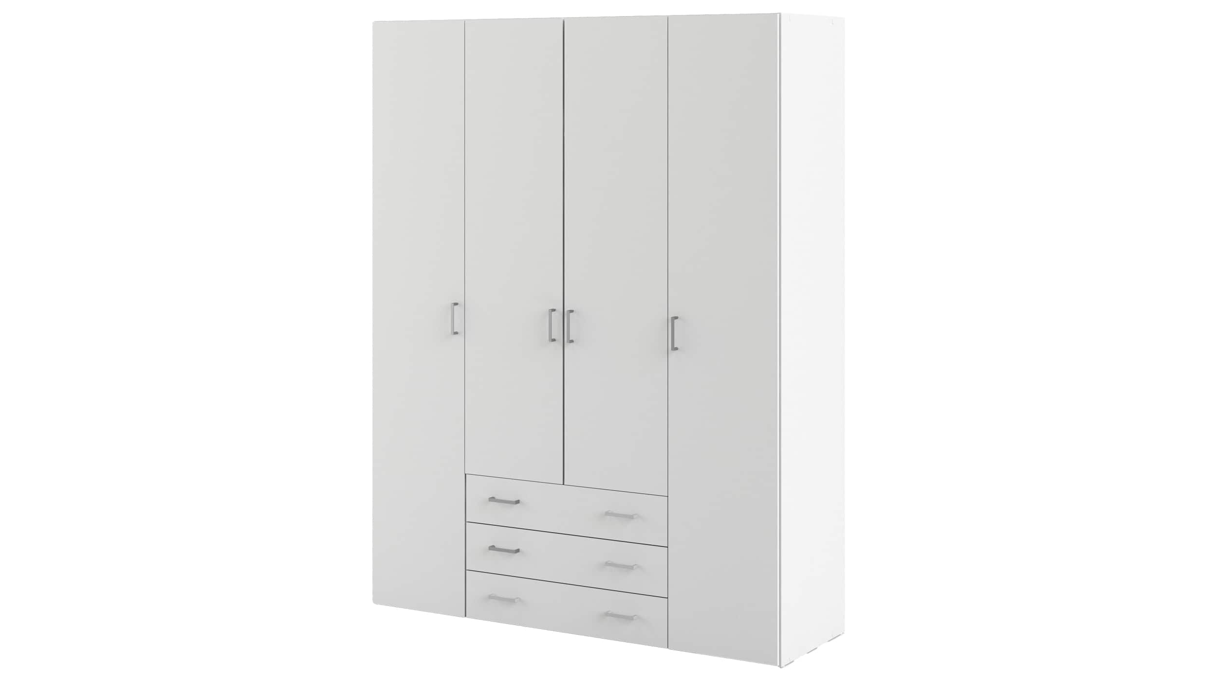 Kleiderschrank mit 3 Schubladen 4-türig weiß 154 cm - SPACE Kleiderschrank mit 3 Schubladen 4-türig weiß 154 cm - SPACE