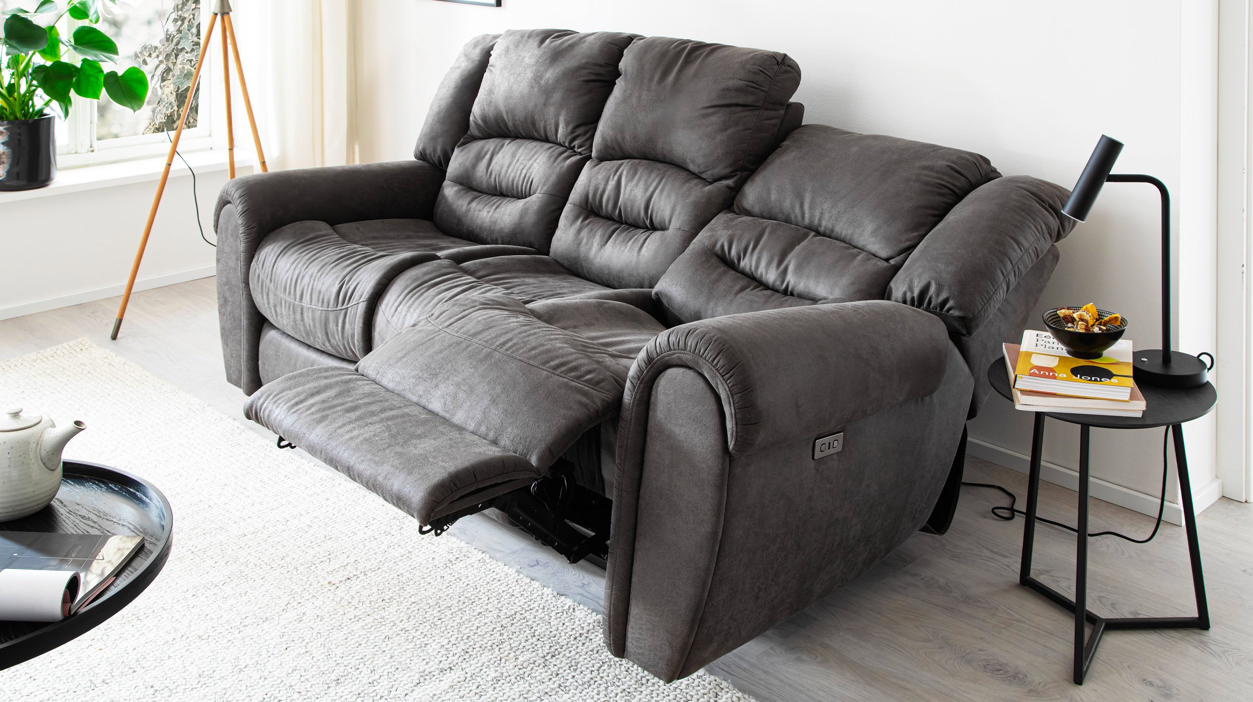 Einzelsofa 3-Sitzer grau 203 cm - Relaxfunktion - PABLO