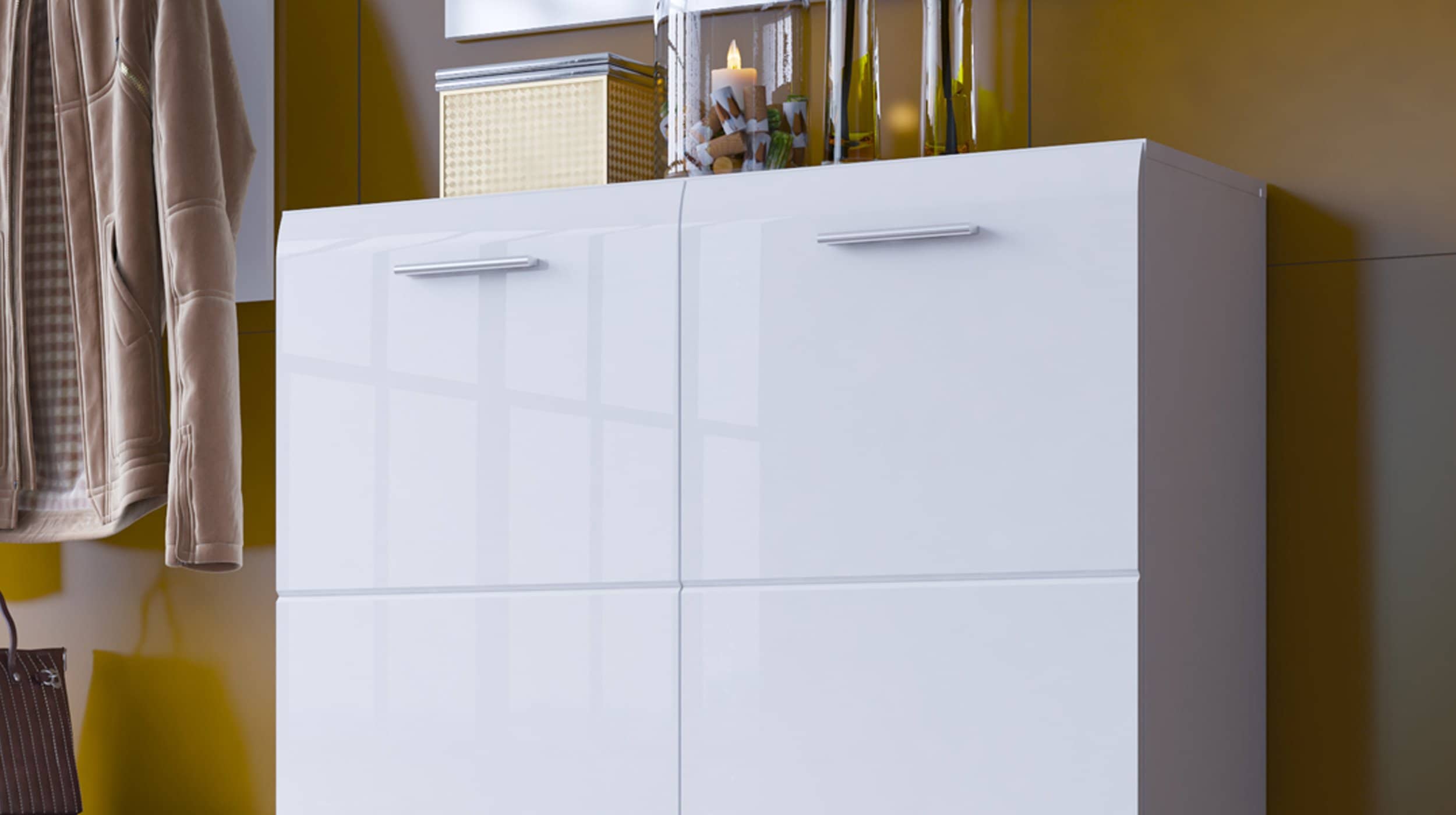 Schuhschrank weiß hochglanz 90 cm x 120 cm - MERANO