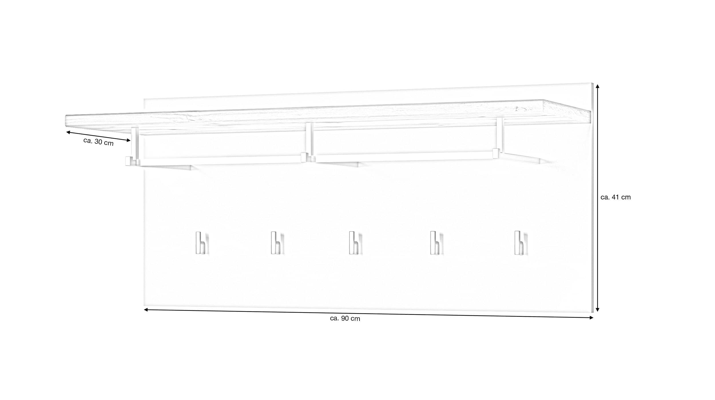 Wandgarderobe alpinweiß - Wotan Eiche Paneel 90 cm - HOLA