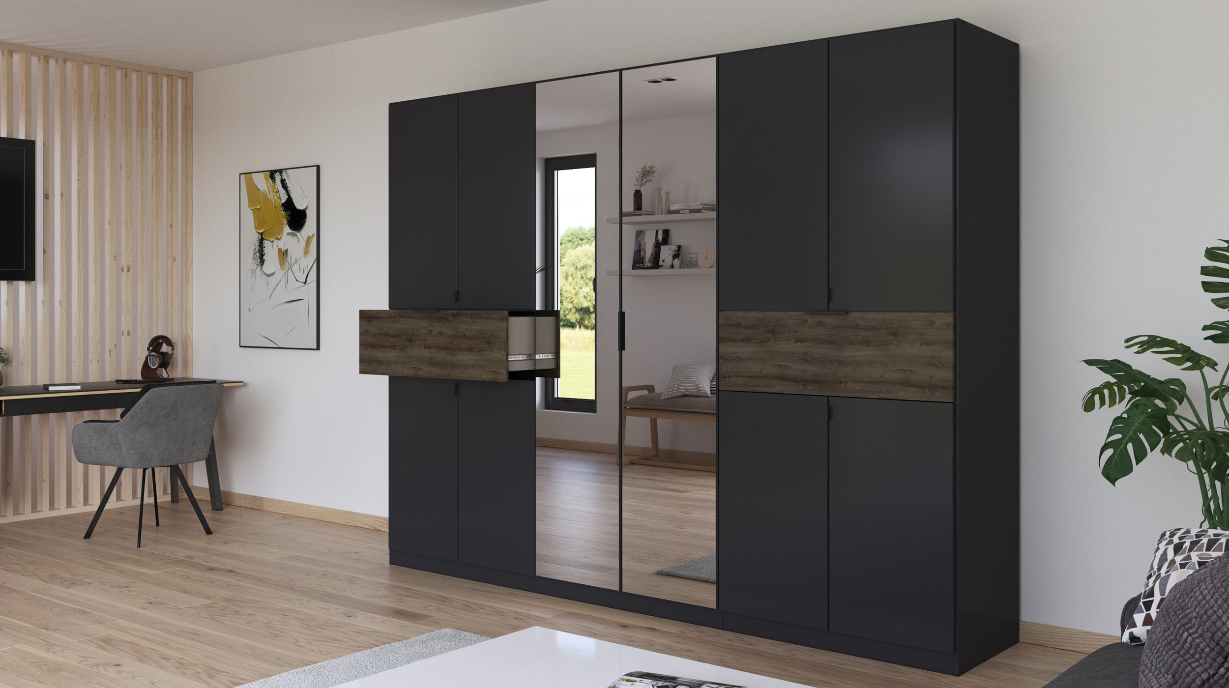 Kleiderschrank Spiegel 271 cm grau-metallic - Eiche - TICAO