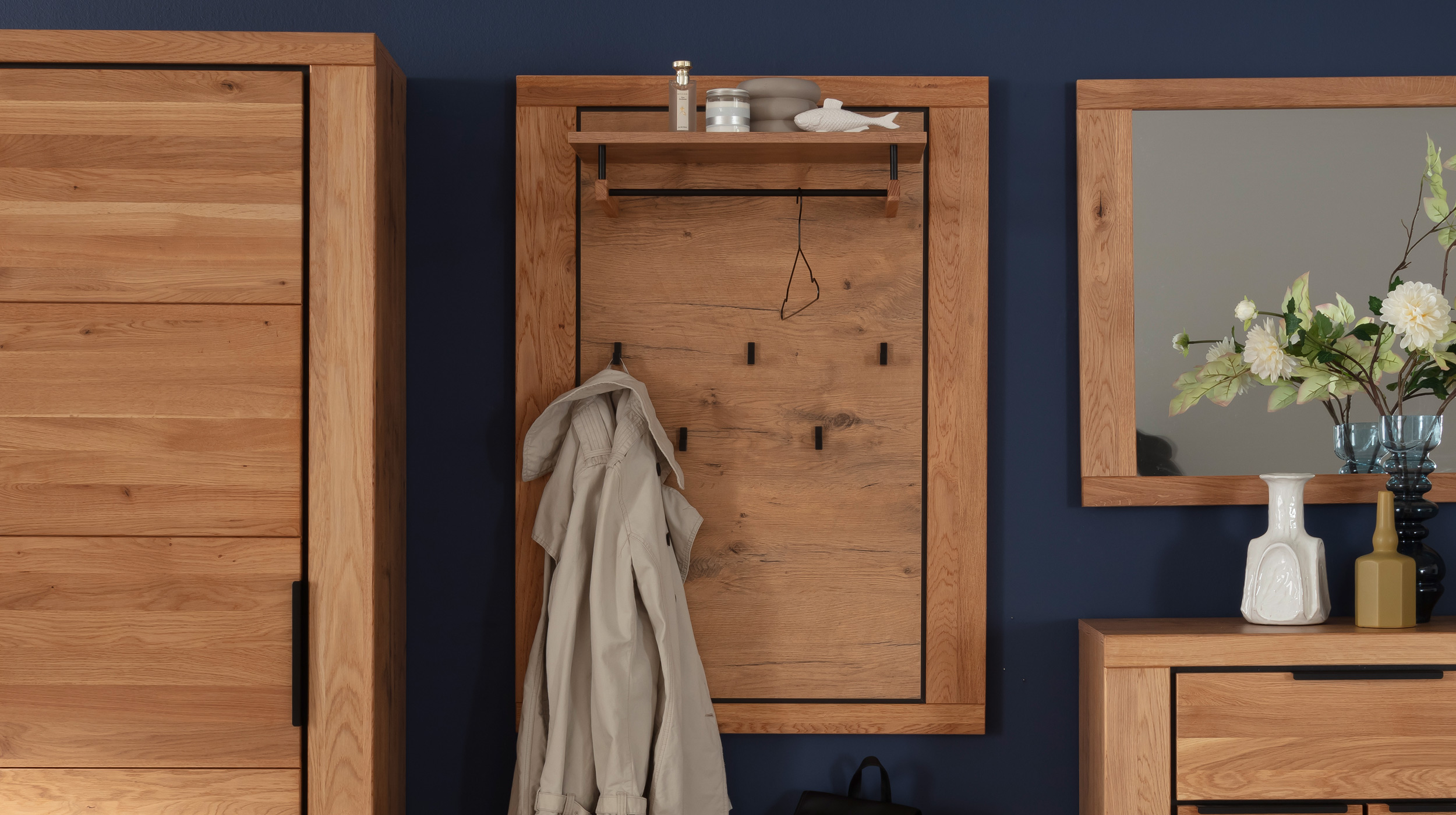 Wandgarderobe Paneele Wildeiche teilmassiv geölt - 80 cm - GRENO