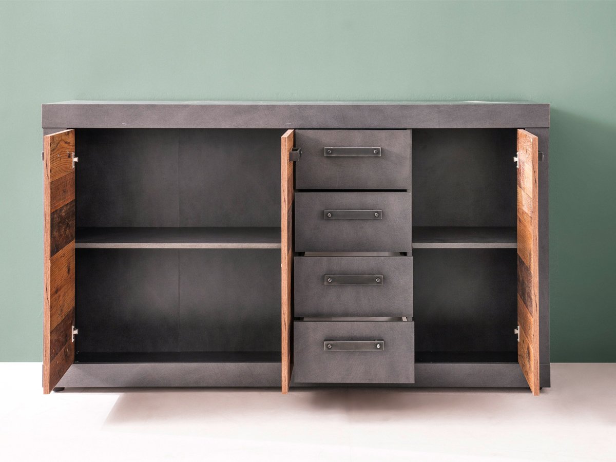 Sideboard mit 4 Schubladen Old Wood - Graphit Matera 151 cm - INDY