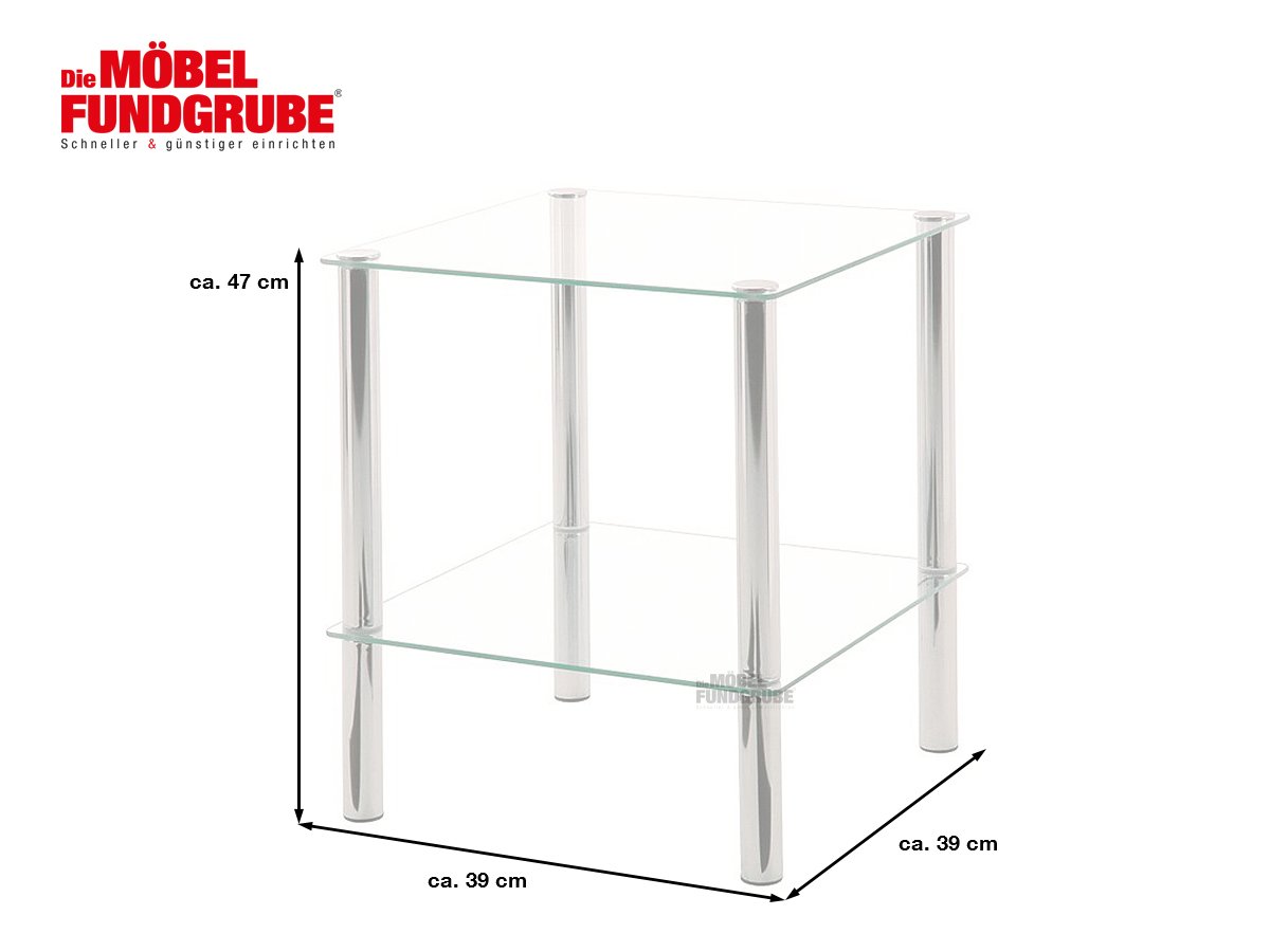 Beistelltisch chrom - Glas quadratisch 39x47x39 cm - EMDEN