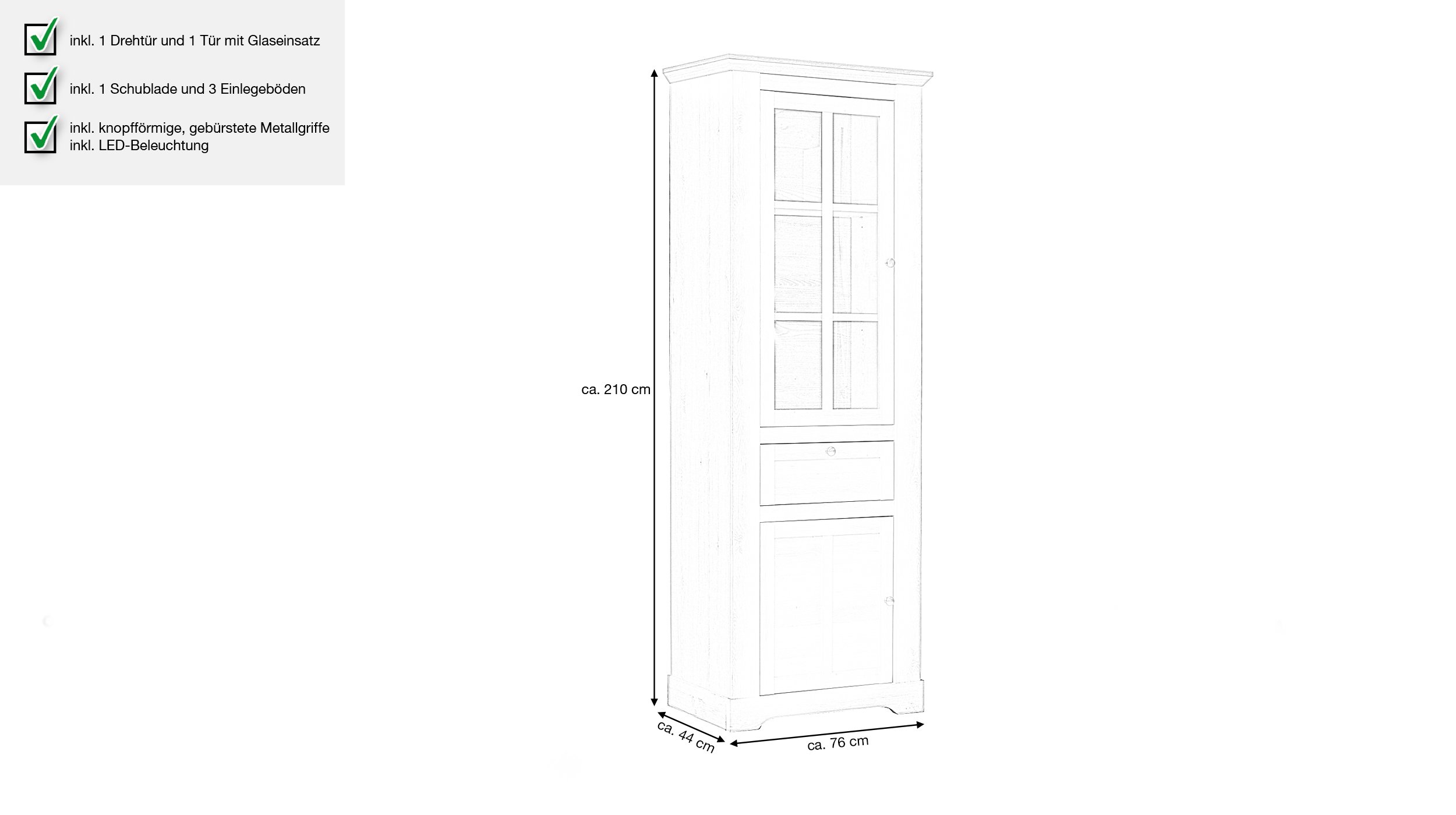 Vitrine Schneeeiche 210 cm mit LED - Beleuchtung - ILOPPA