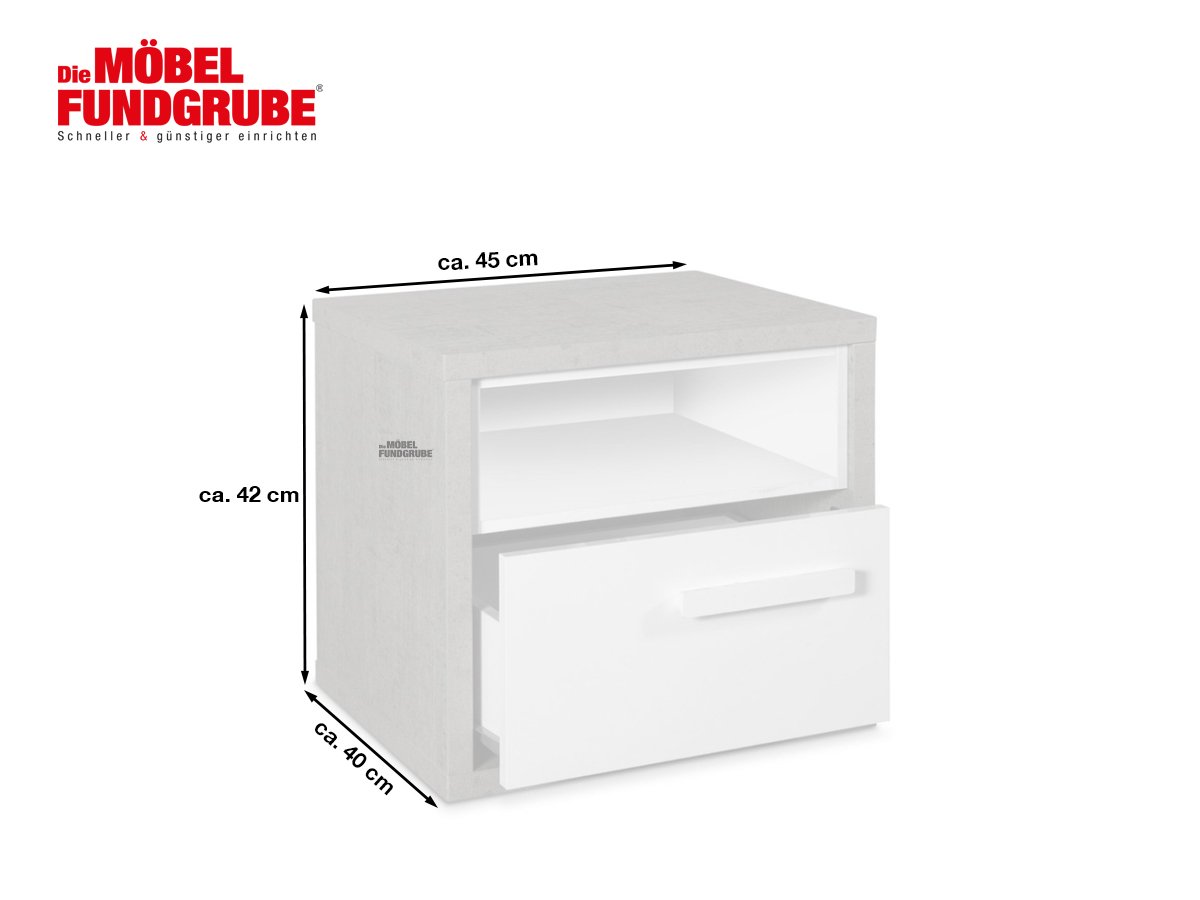 Nachttisch Betonoptik weiß hochglanz 45 cm x 40 cm - MIPIACE