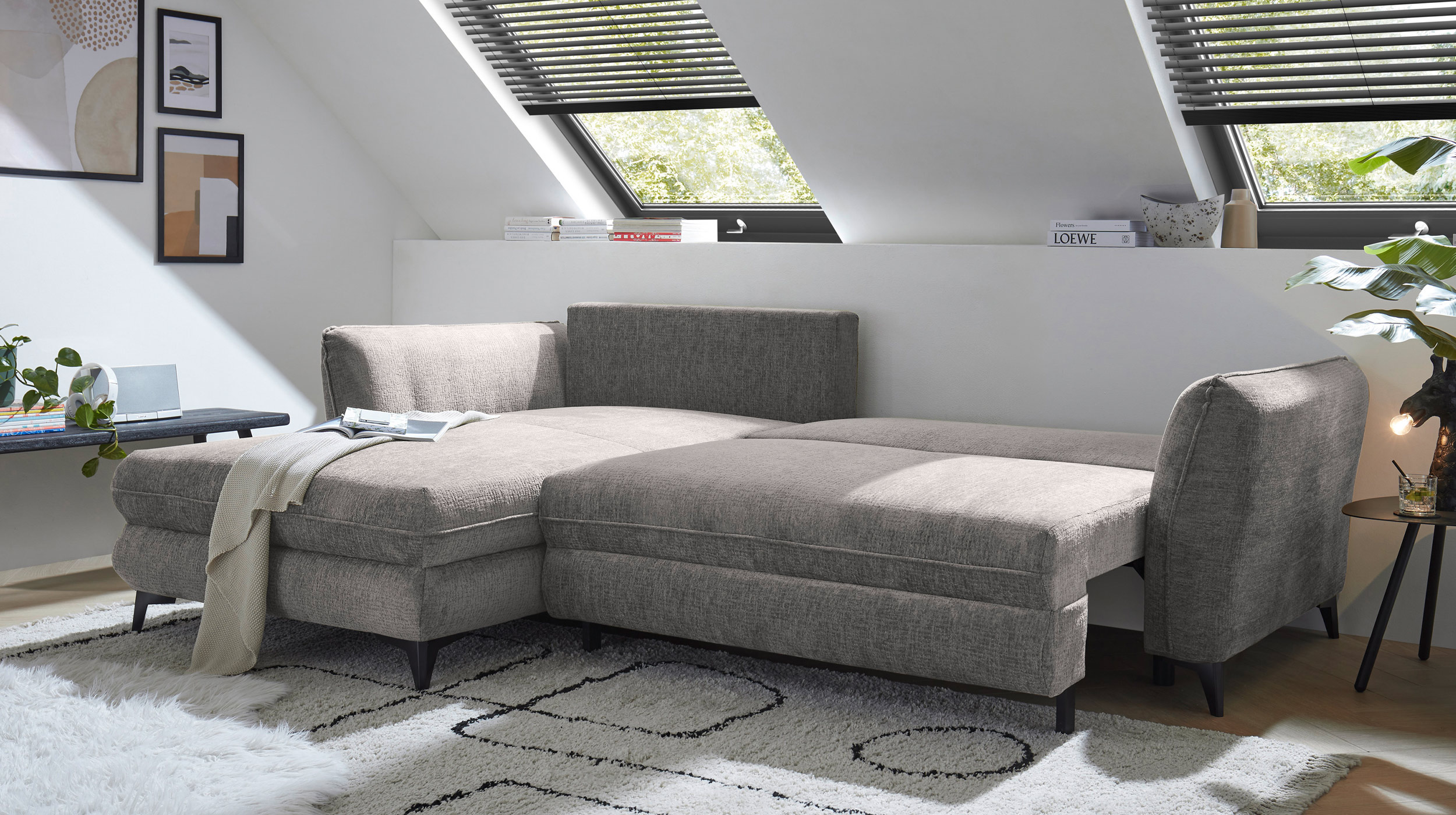 Ecksofa mit Schlaffunktion grau 286 x 192 cm - Bettkasten - HEYLAND