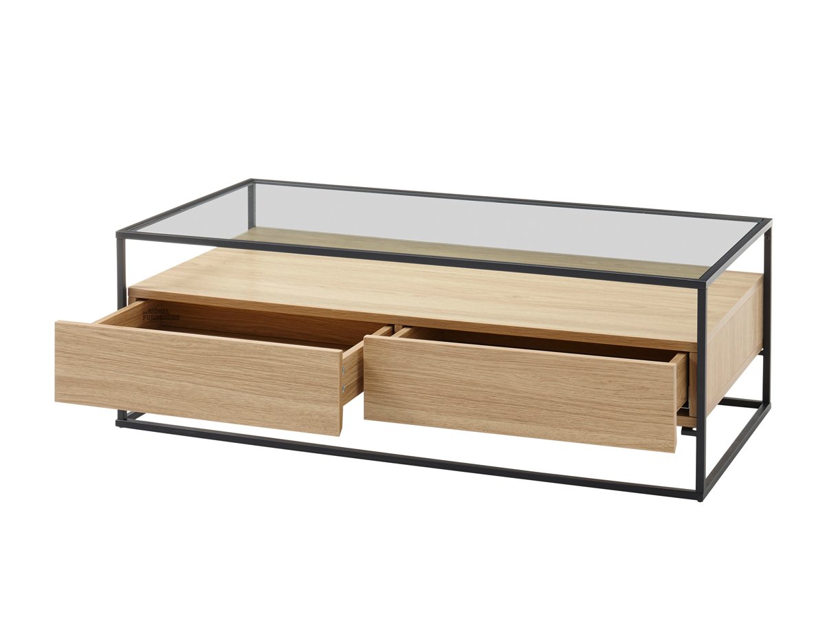 Couchtisch Eiche Glasplatte Gestell schwarz - 120 cm - EVORA