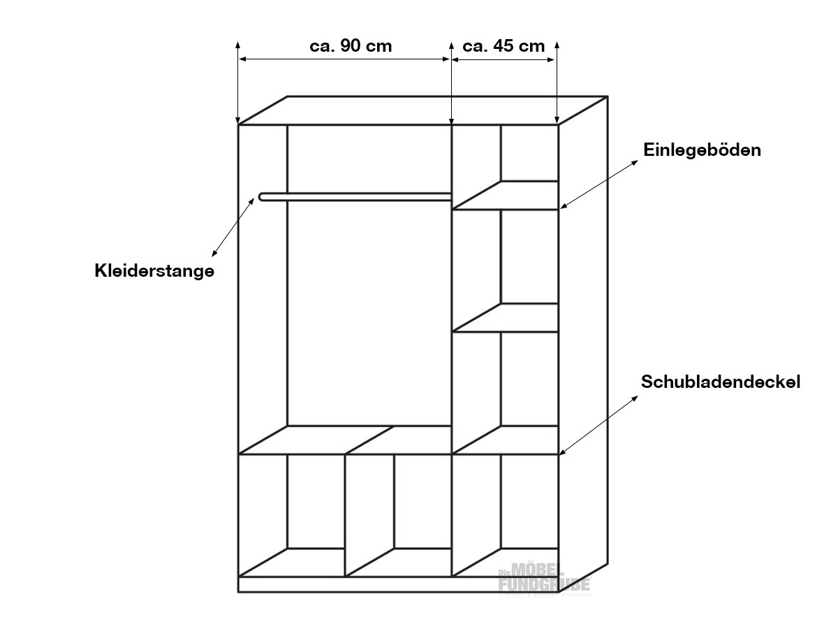 Kleiderschrank weiß hochglanz 136 cm 3-türig - CELLE