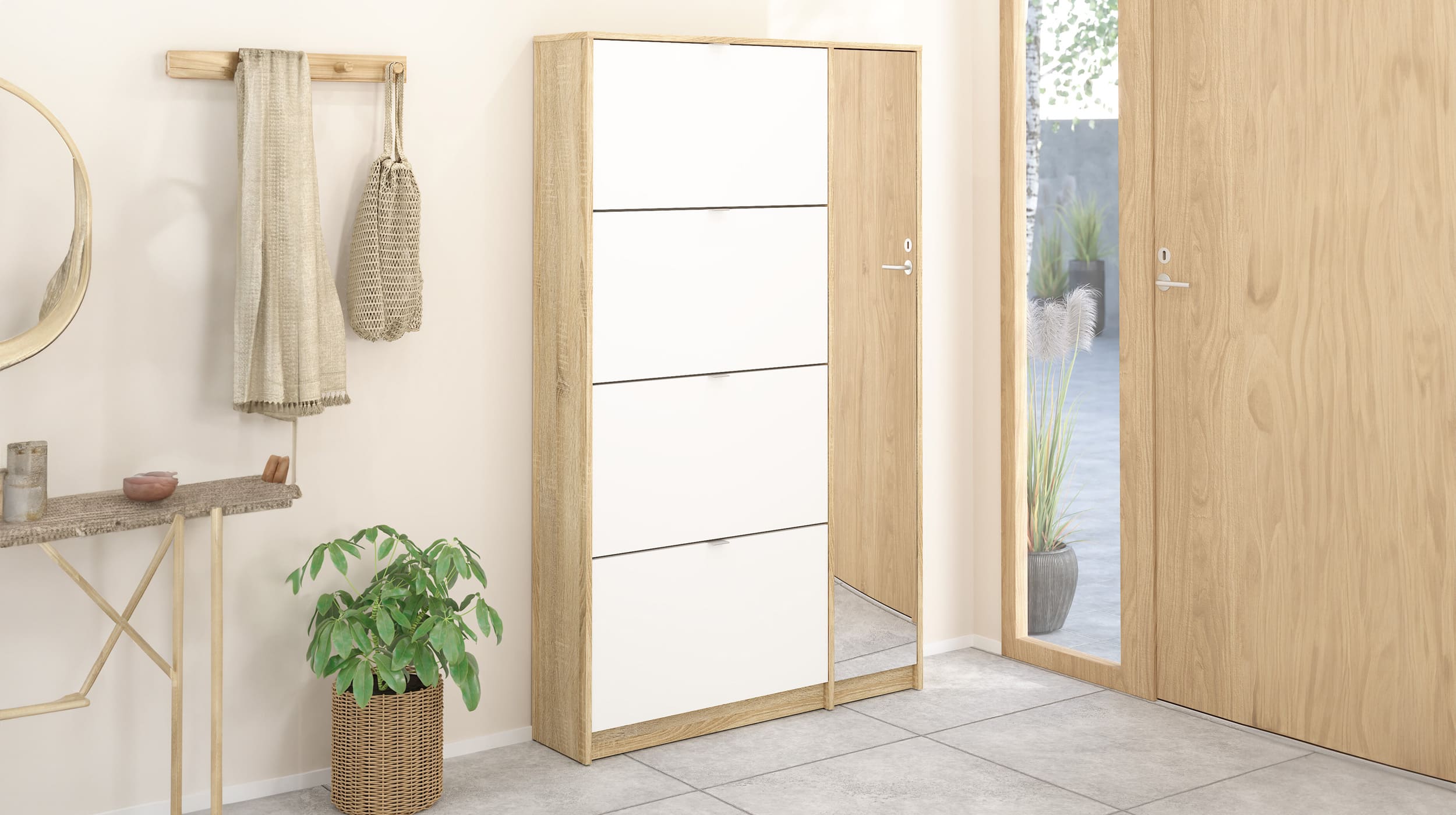 Schuhschrank weiß hochglanz - Eiche 99 x 162 cm - SHOES