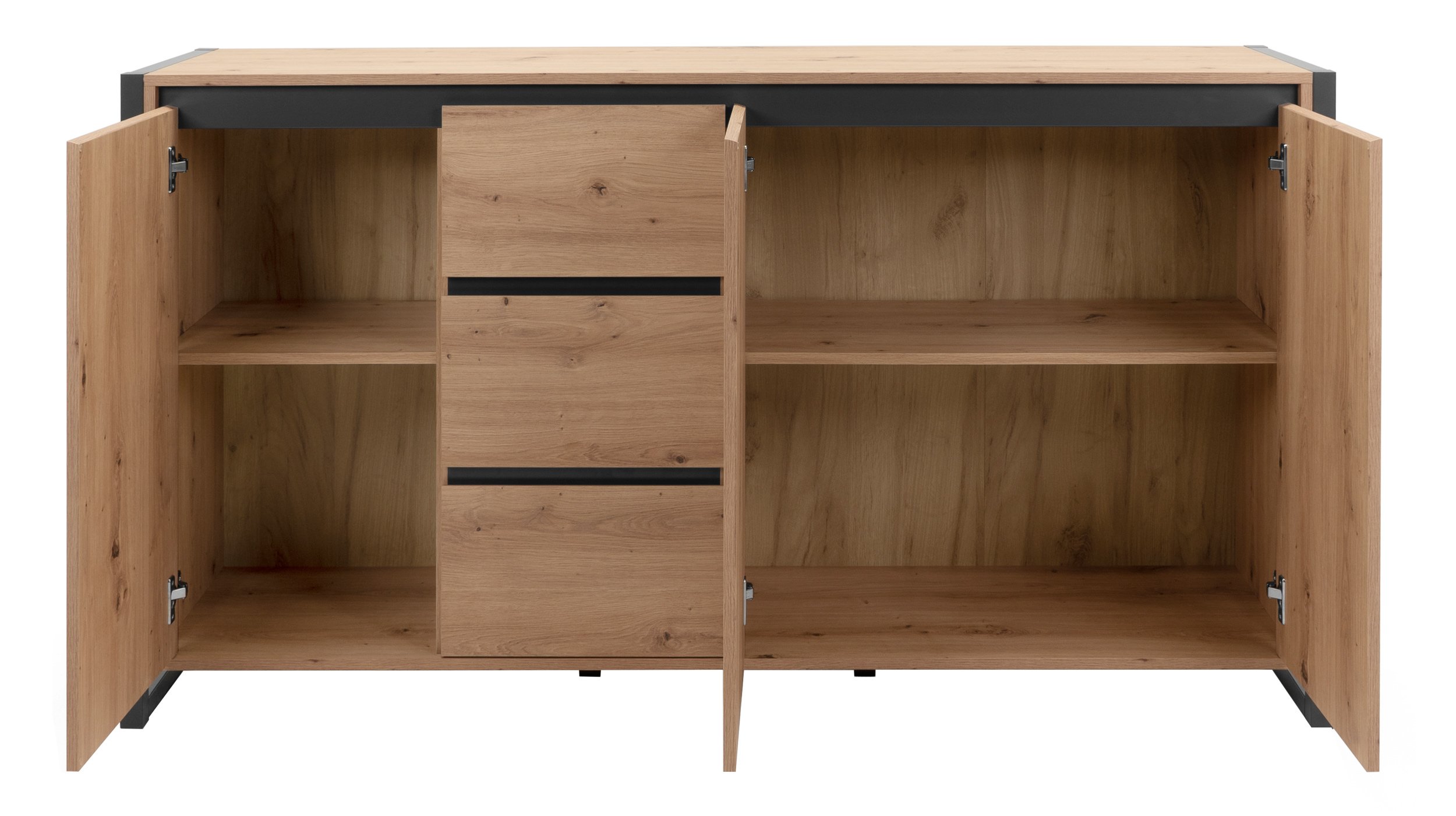 Kommode Artisan Eiche - anthrazit 160 cm 3 Türen - DENVER
