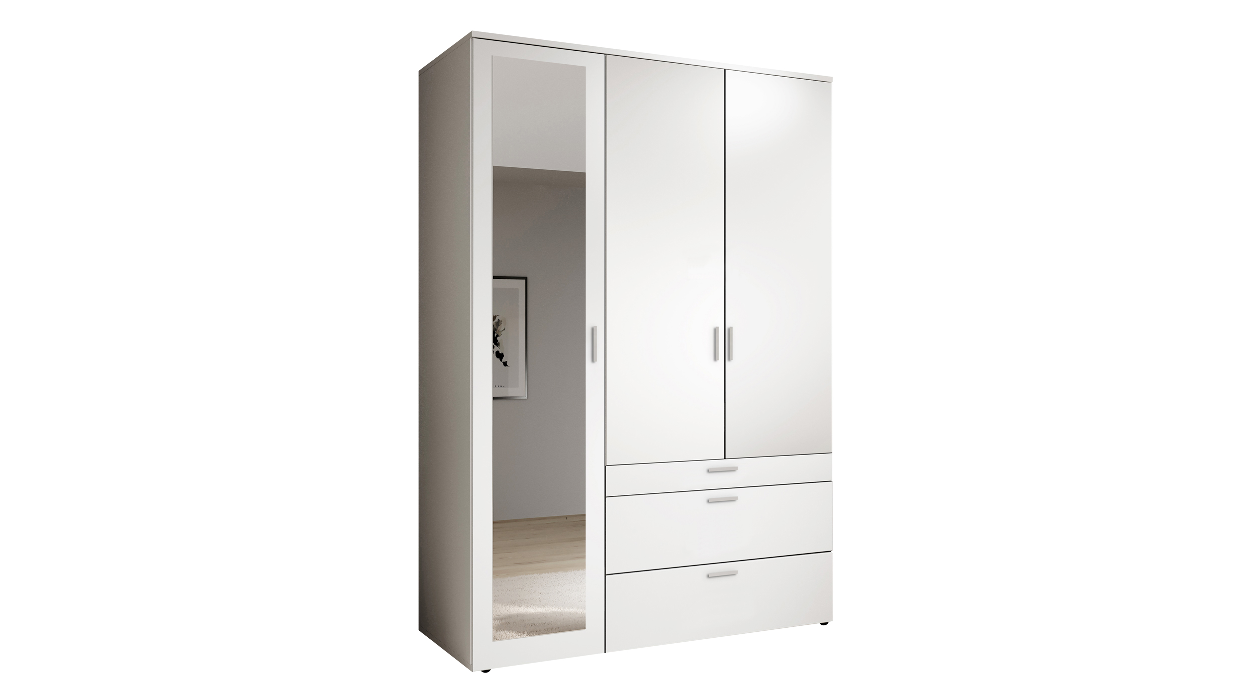 Kleiderschrank weiß mit Spiegel - 135 cm - 3-türig - VESALA Kleiderschrank weiß mit Spiegel - 135 cm - 3-türig - VESALA