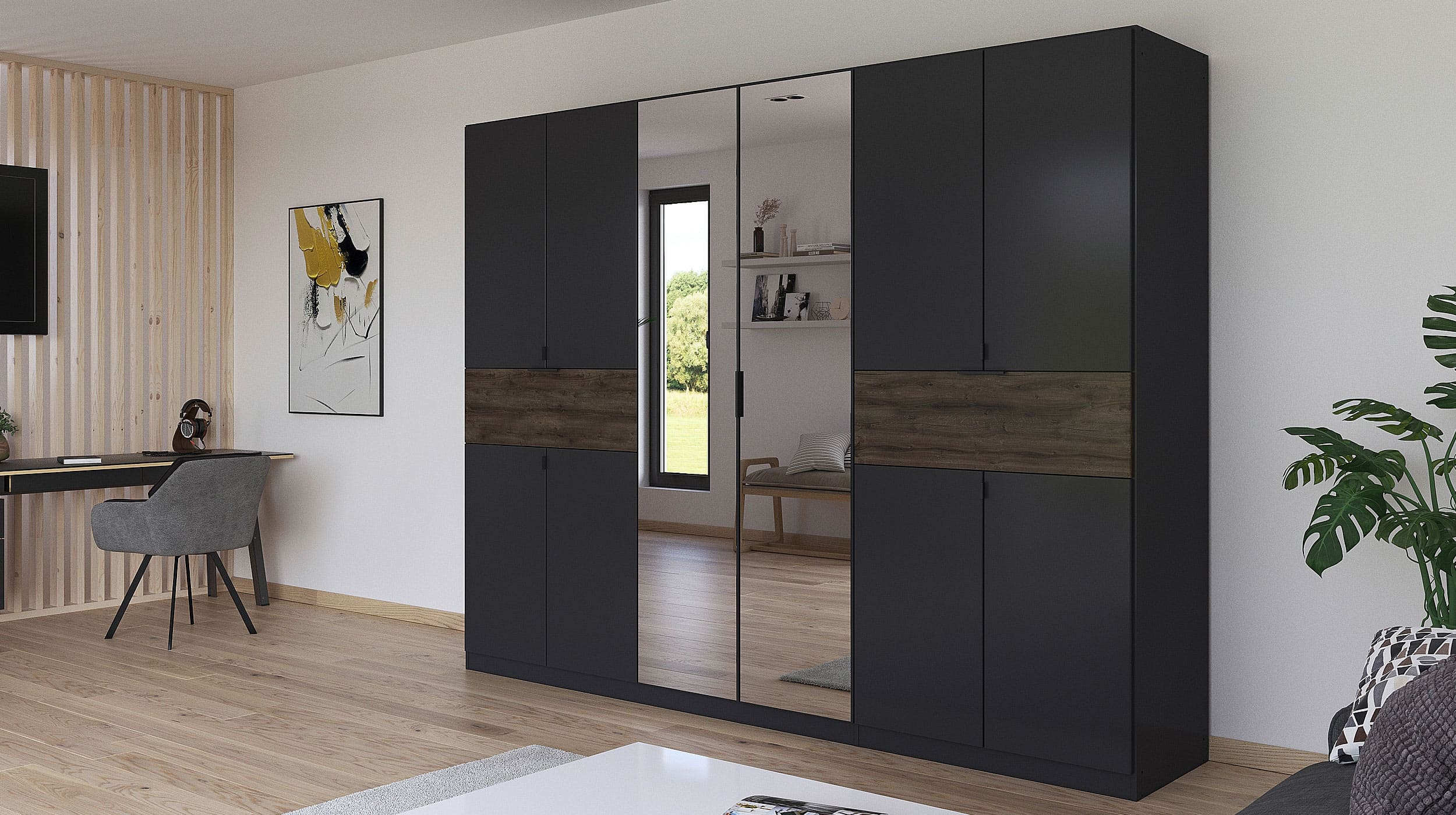 Kleiderschrank Spiegel 271 cm grau-metallic - Eiche - TICAO