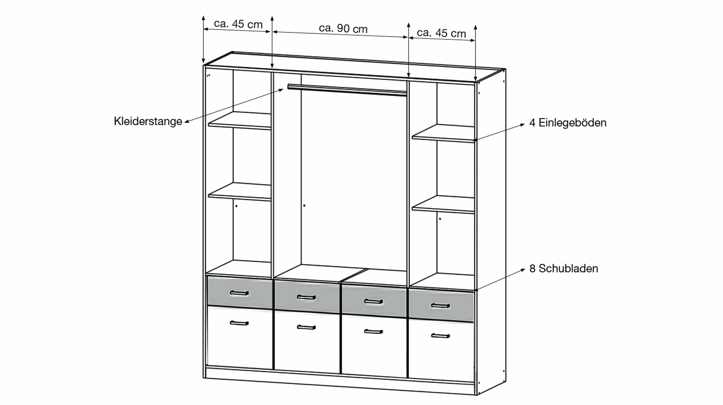Kleiderschrank mit Spiegel 181 cm weiß - BREMEN-EXTRA