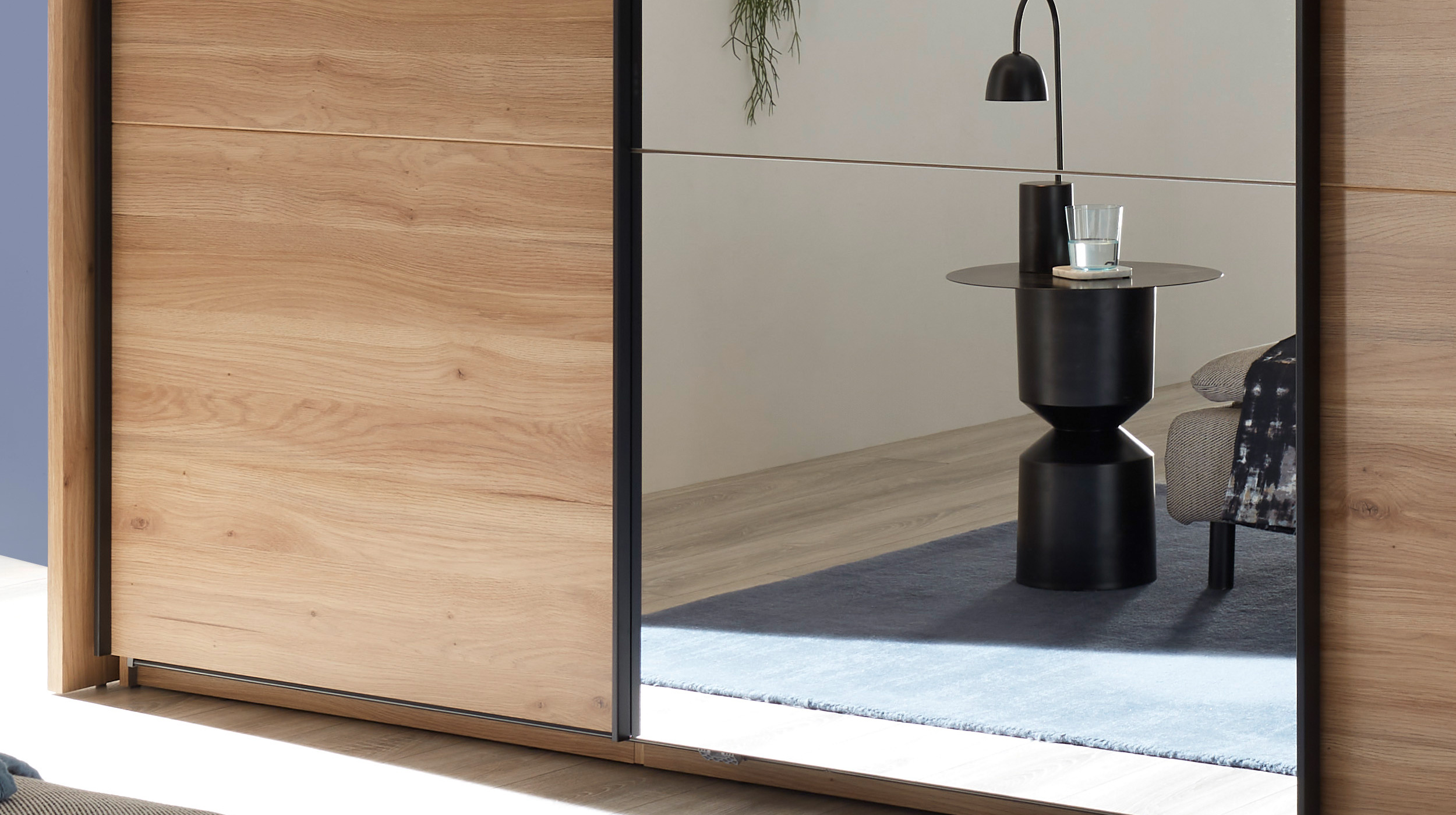 Schwebetürenschrank mit Spiegel 280 cm Eiche - graphit - ASCHAU