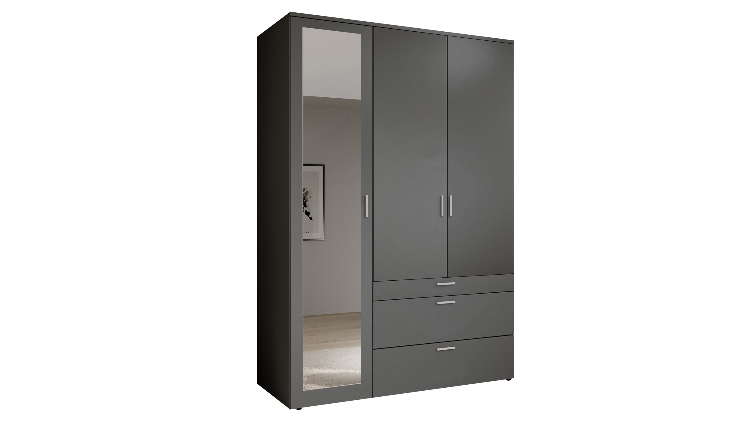 Kleiderschrank graphit mit Spiegel - 135 cm - 3-türig - VESALA Kleiderschrank graphit mit Spiegel - 135 cm - 3-türig - VESALA