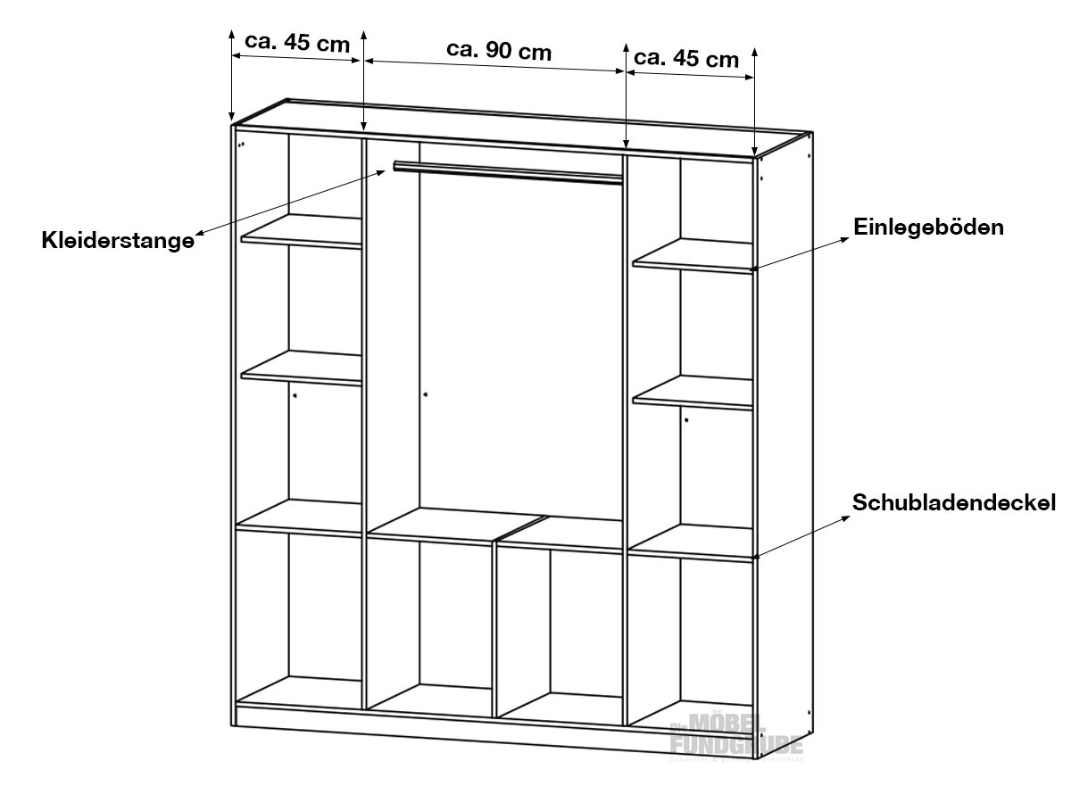 Kleiderschrank Spiegel 181 cm Betonoptik - BREMEN-EXTRA