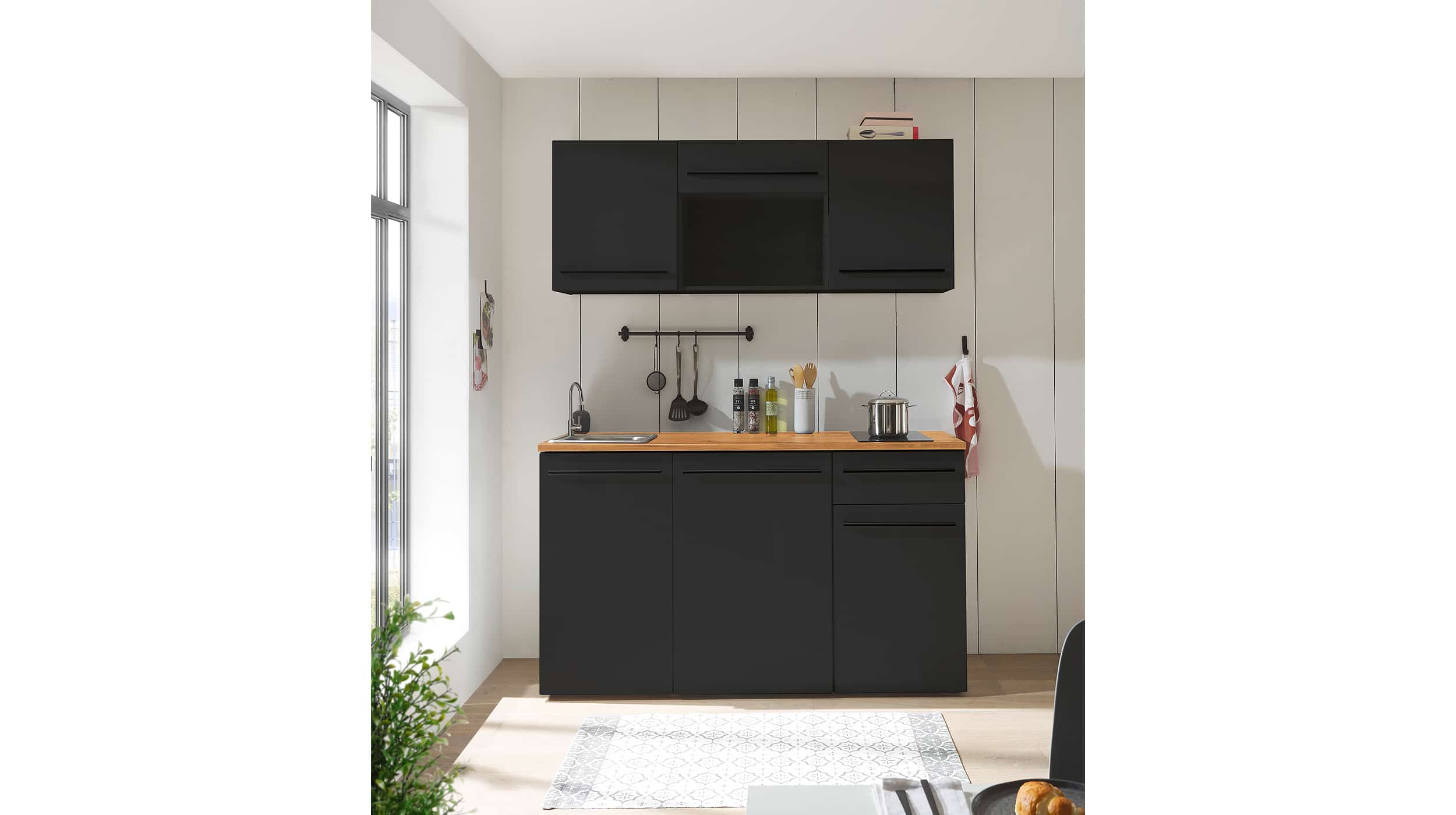 Miniküche - inkl. Elektrogeräte - 160 cm - schwarz matt - JAZZ Pantry Küche - Miniküche - 160 cm - schwarz matt - JAZZ