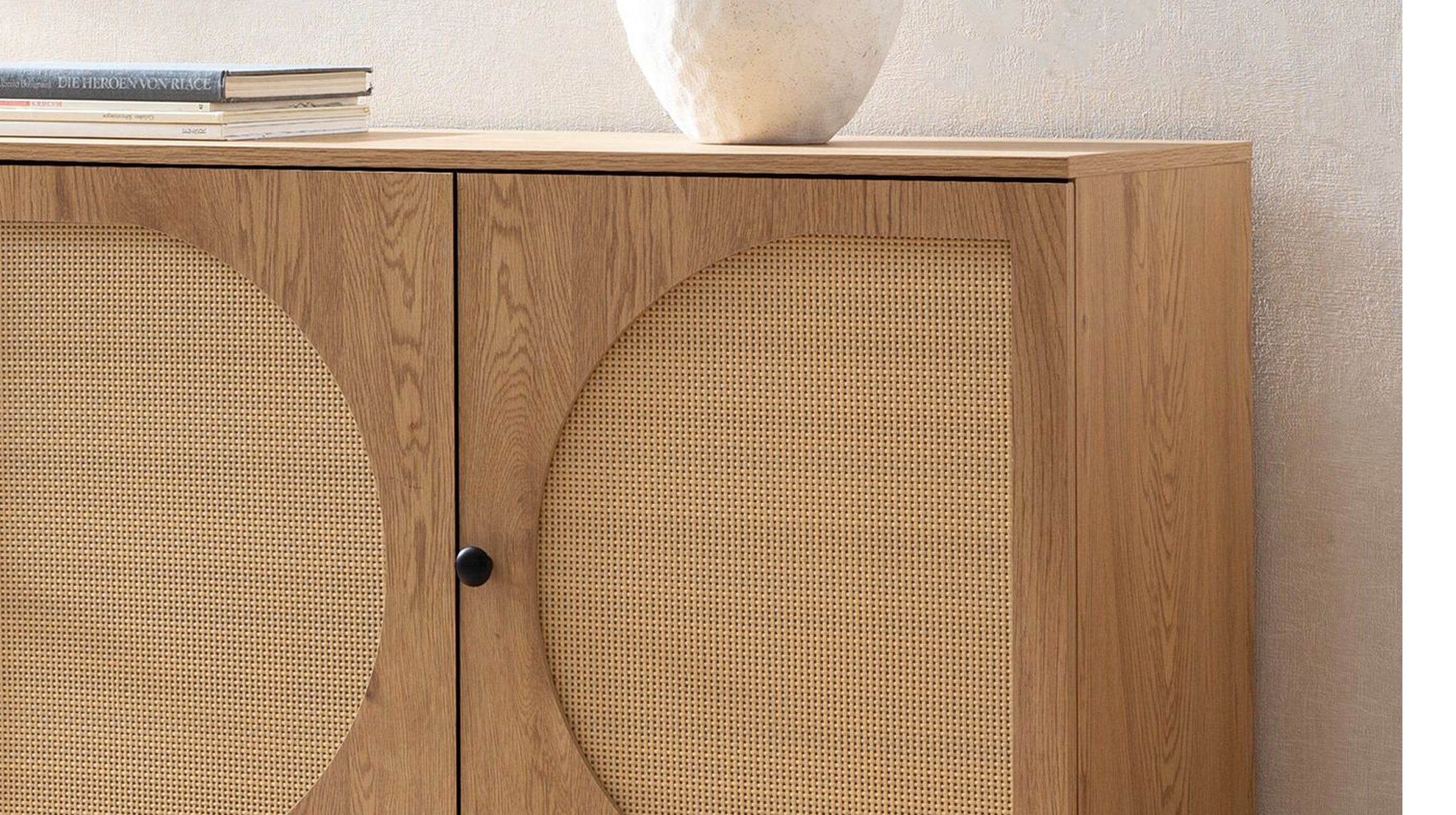 Sideboard Eiche Holzdekor - Rattan 140 cm - 3-türig - RATVAN