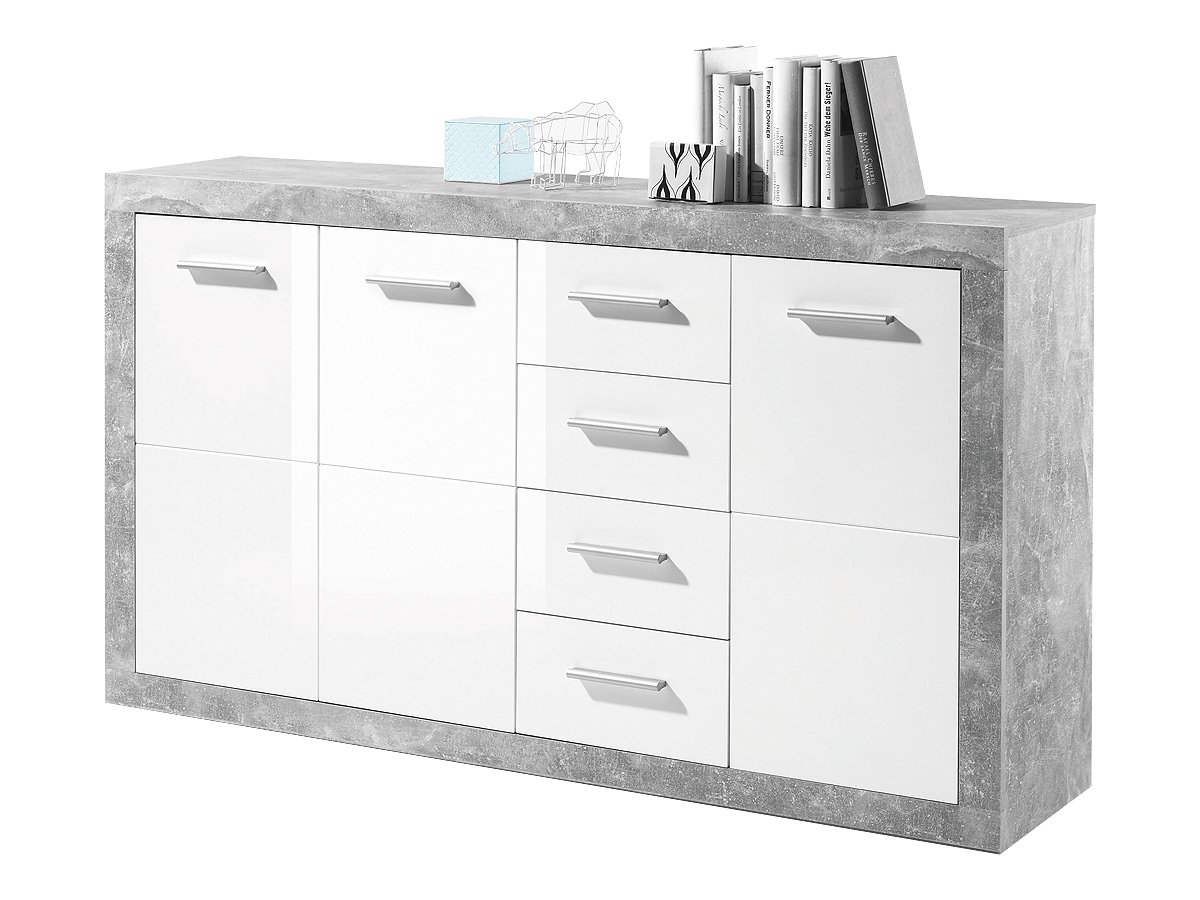 Kommode weiß hochglanz - Betonoptik 152 cm- STONE Kommode weiß hochglanz - Betonoptik 152 cm- STONE