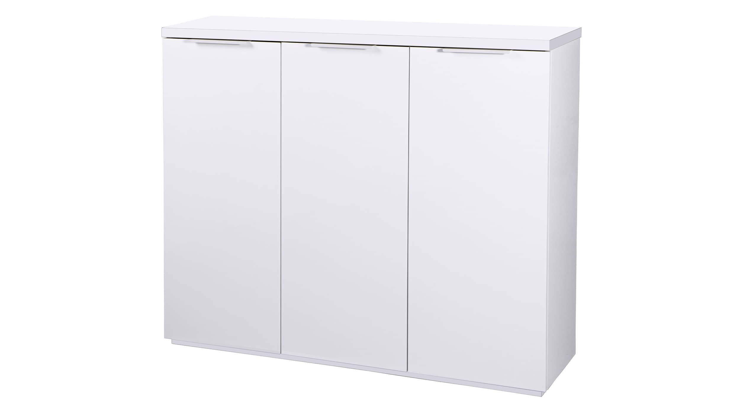 Kommode weiß hochglanz 120 cm 3-türig Metallgriffe - MUNDI Kommode weiß hochglanz 120 cm 3-türig Metallgriffe - MUNDI