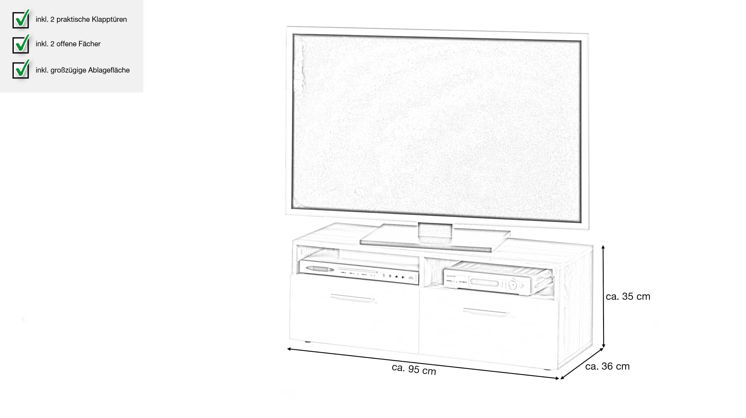 TV-Lowboard Artisan Eiche - weiß - 95 cm - RANA