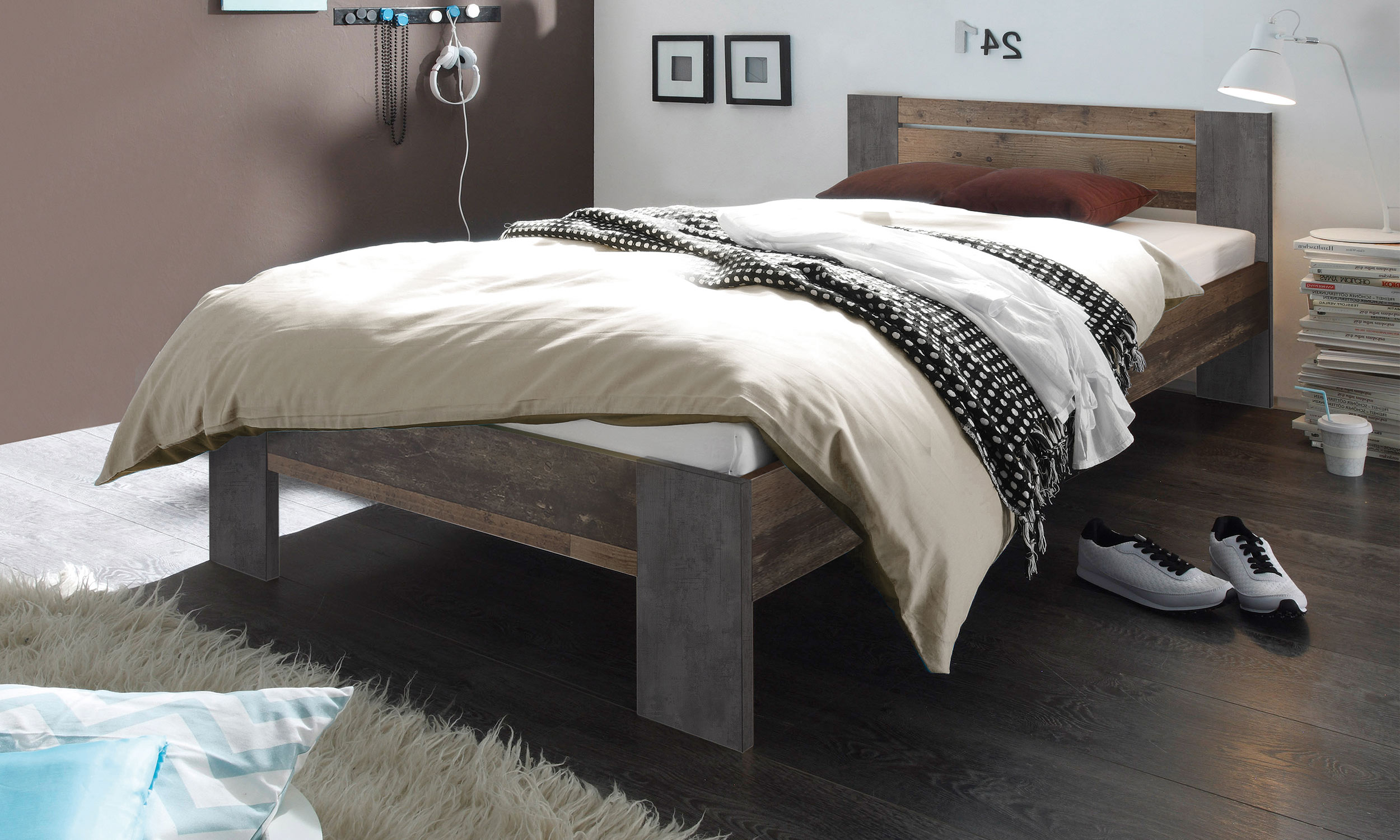 Futonbett 140 x 200 cm Einzelbett Old Wood - Betonoptik - VEGA 