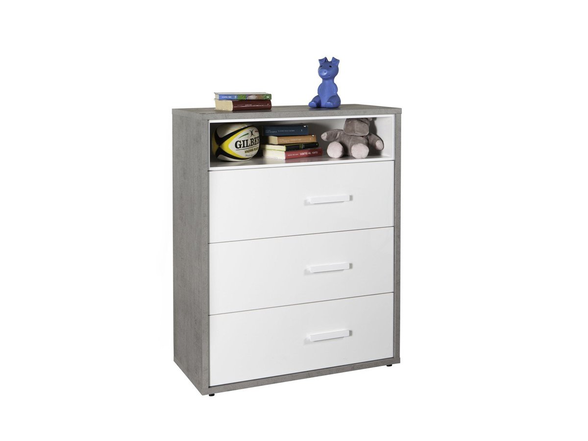 Kommode weiß hochglanz - Betonoptik mit 3 Schubladen 90 cm - MIPIACE Kommode weiß hochglanz - Betonoptik mit 3 Schubladen 90 cm - MIPIACE