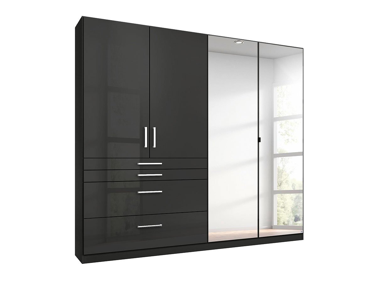 Kleiderschrank mit Spiegel - hochglanz grau - 181 cm - rauch - HOMBURG Kleiderschrank grau-metallic hochglanz 181 cm - HOMBURG