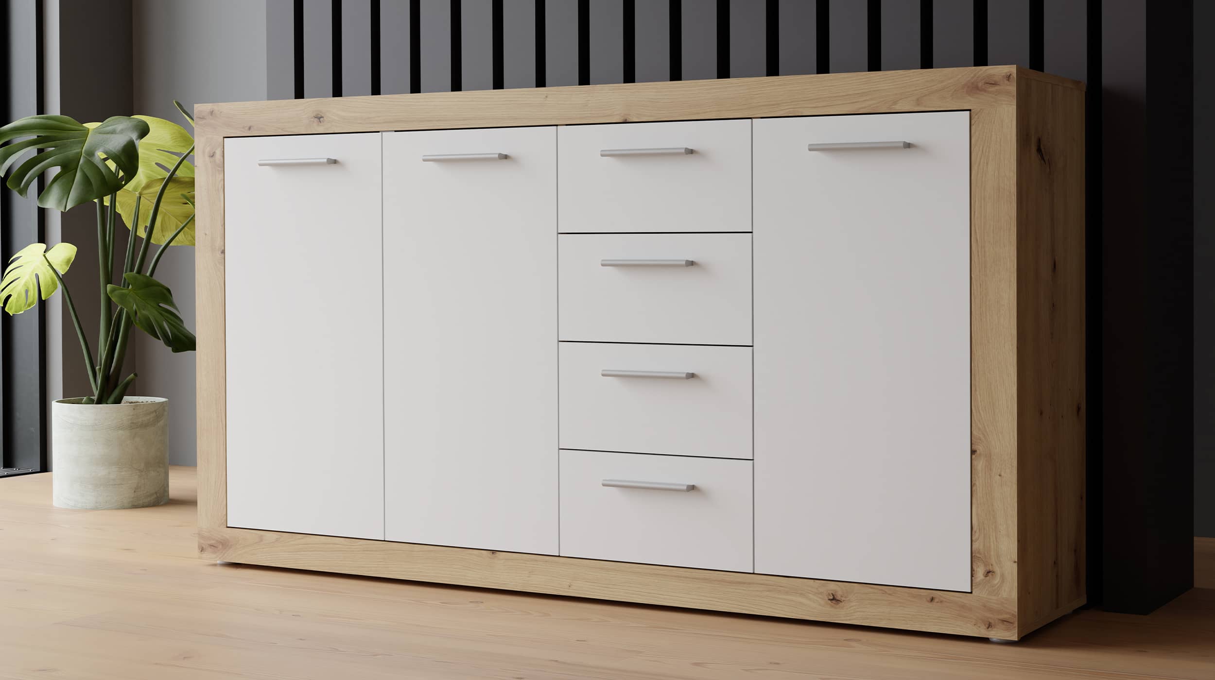 Sideboard Artisan Eiche - weiß 153 cm 3-türig - BACCIO
