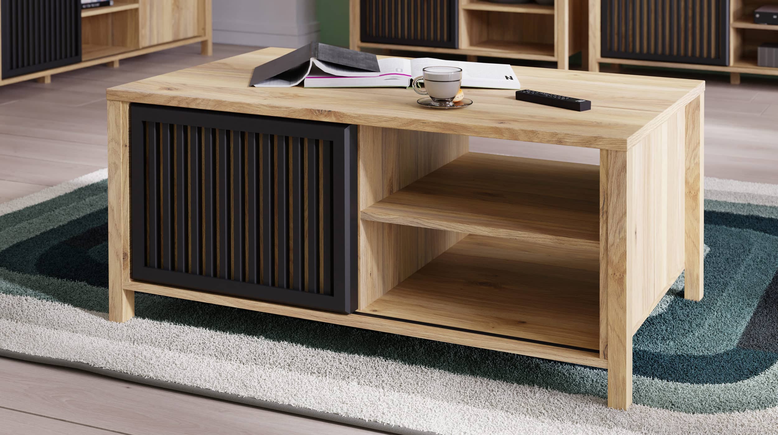  Couchtisch Mauvella Oak Eiche - schwarz 106 cm - JYTANA 