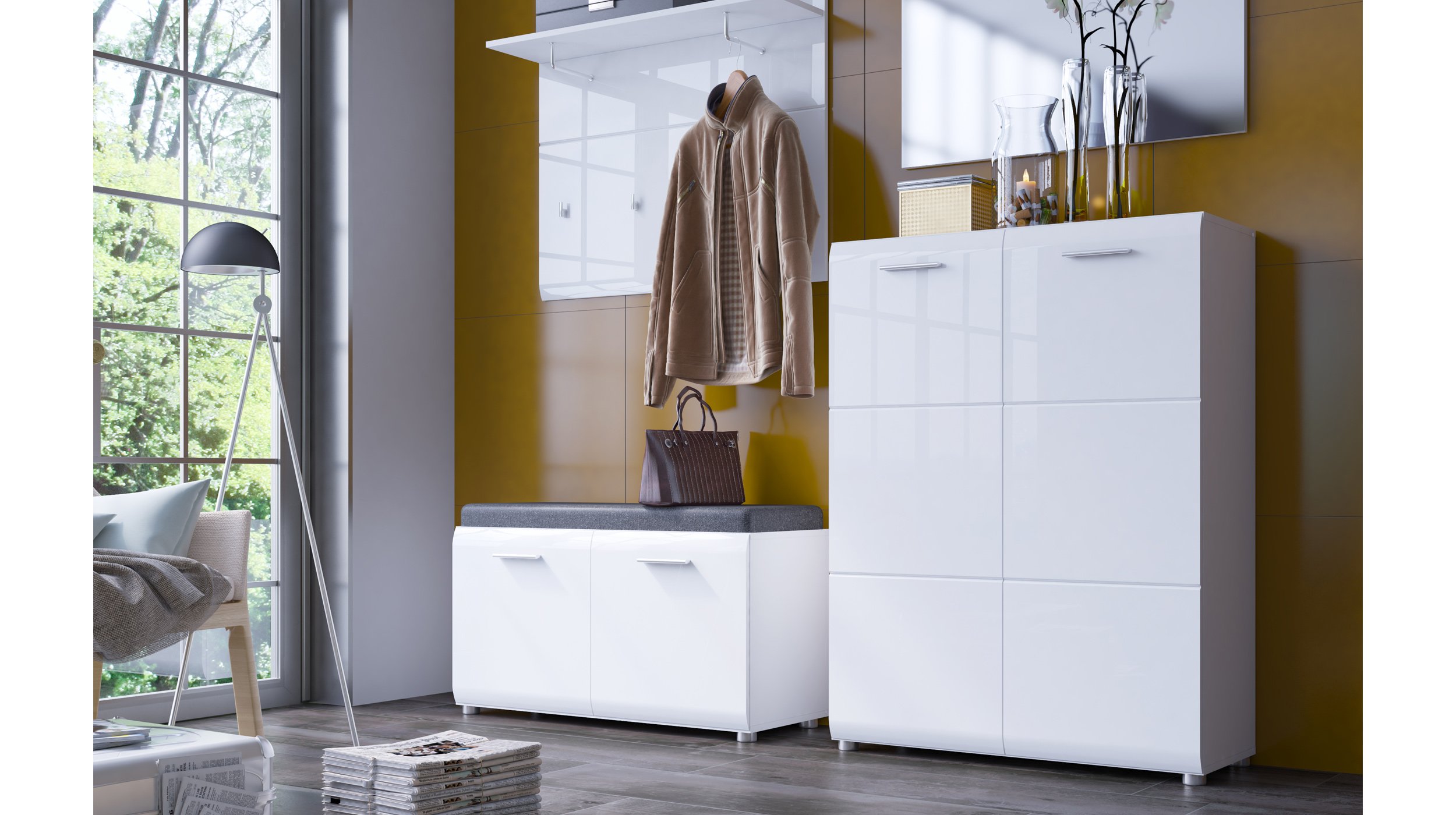 Schuhschrank weiß hochglanz 90 cm x 120 cm - MERANO